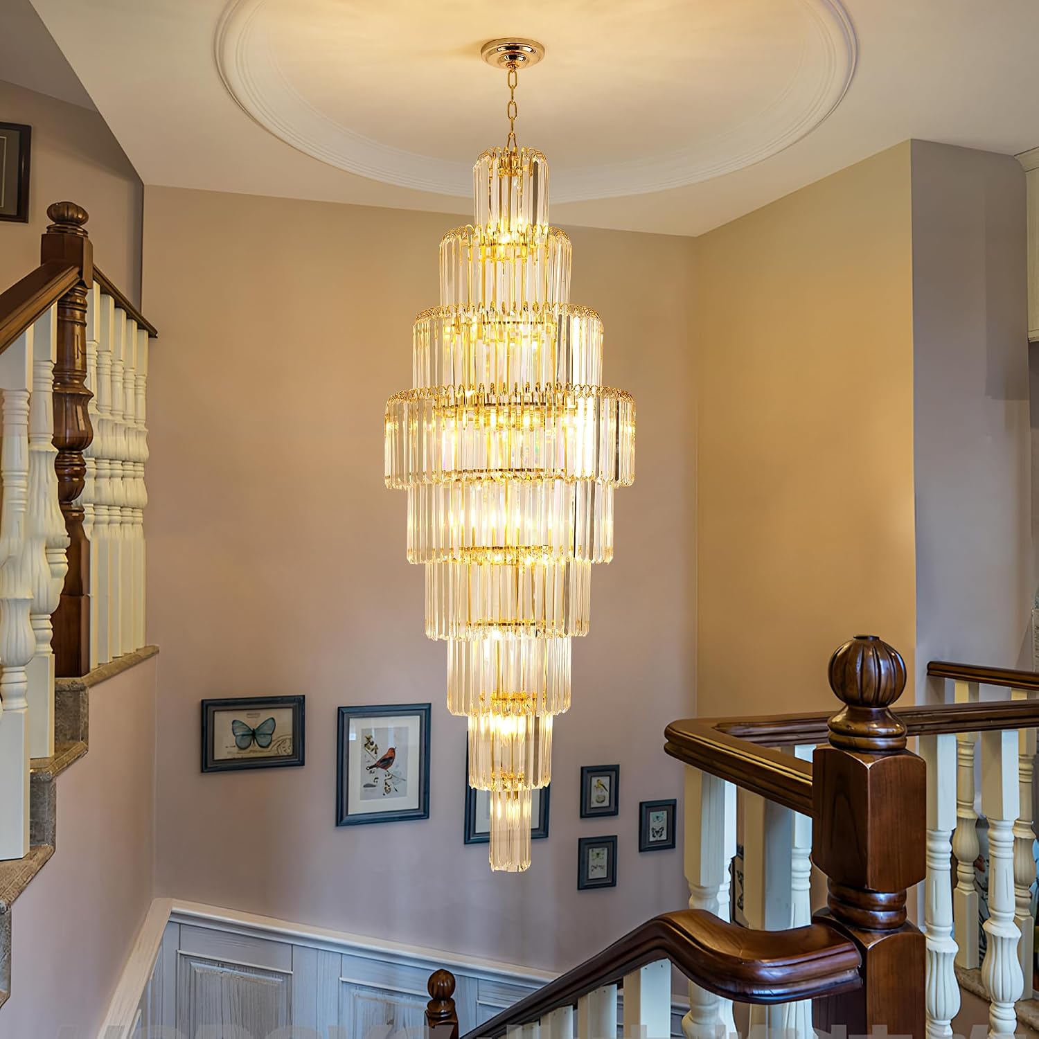 Luxury Modern Gold 9-Tier Crystal Chandelier for High Ceiling Foyer Staircase Large Entryway Light Fixture Dia23.7 20 Lights
