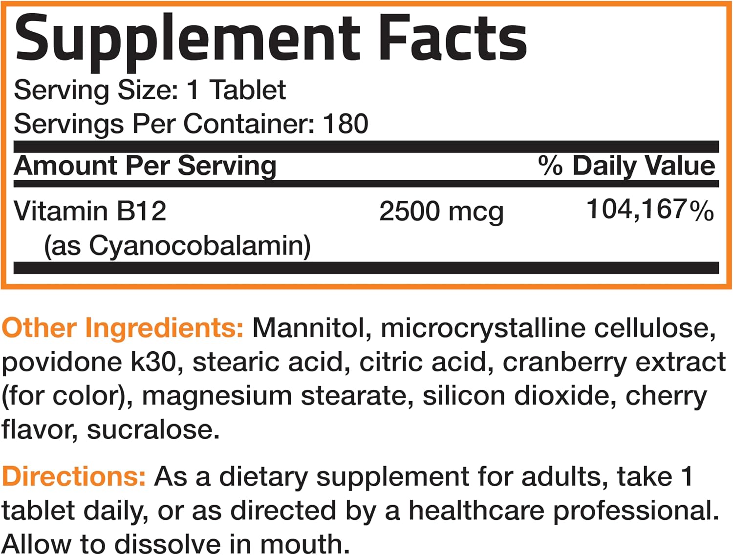 Vitamin B12 2500mcg Shot of Energy Fast Dissolve Chewable Tablets - Quick Release Cherry Flavored Sublingual B12 Vitamin - Supports Nervous System, Healthy Brain Function Energy Production – 90 Count