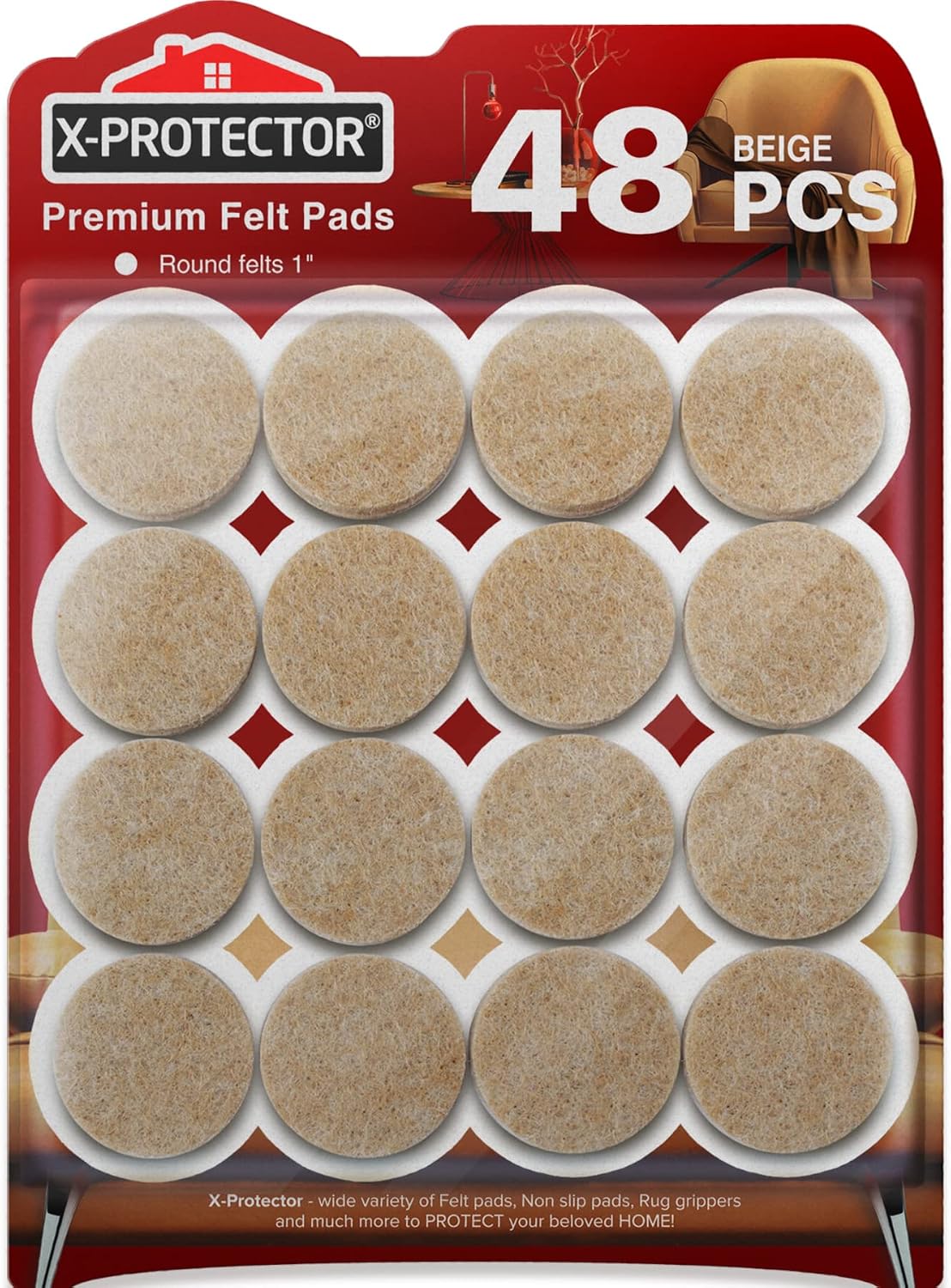 Felt Furniture Pads X-PROTECTOR 133 PCS Premium Furniture Pads - Felt Pads | Furniture Feet Wood Floor Protectors - Protect Your Hardwood & Laminate Flooring! Brown and Beige