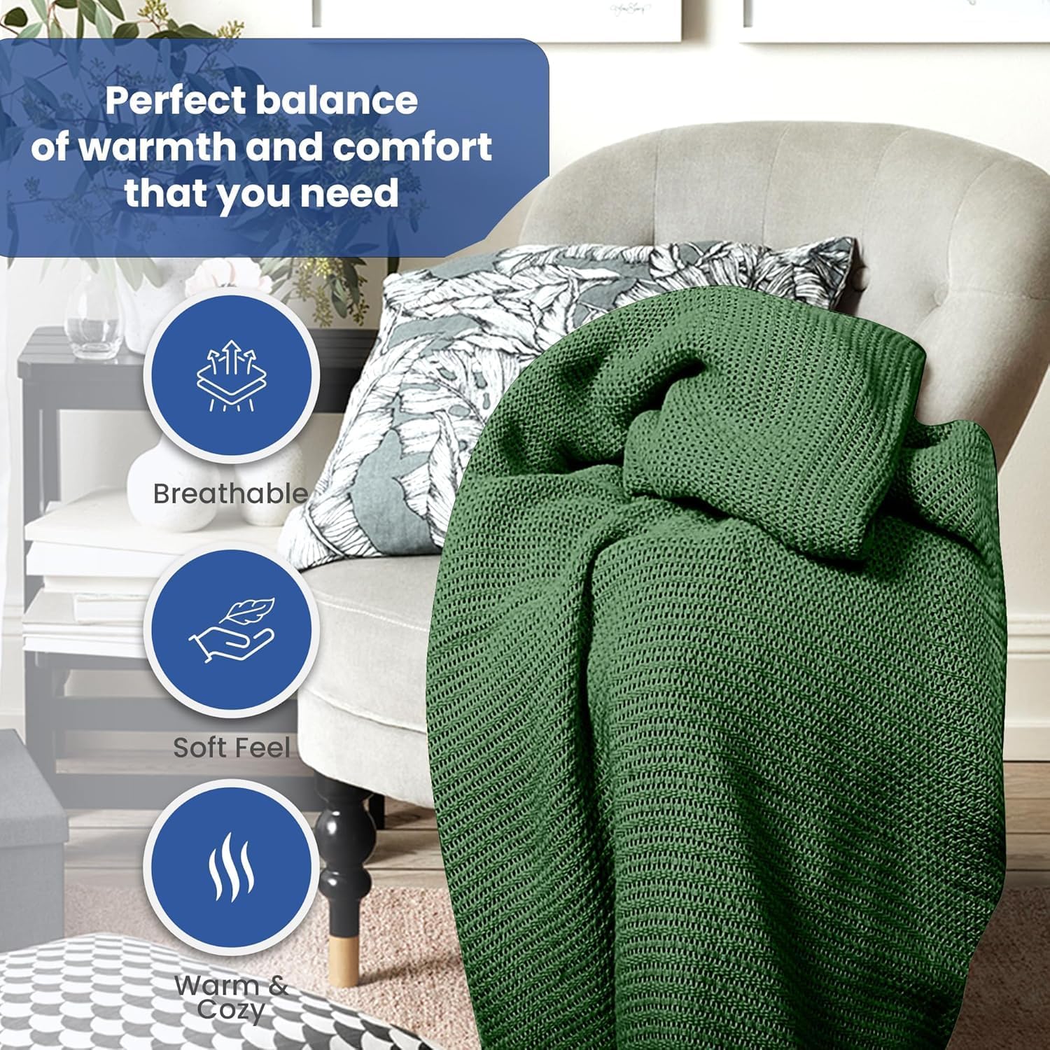 Linteum 100% Cotton Open-Cell Leno Weave Blanket — Breathable All Season — Queen 90x90 — Ice Grey