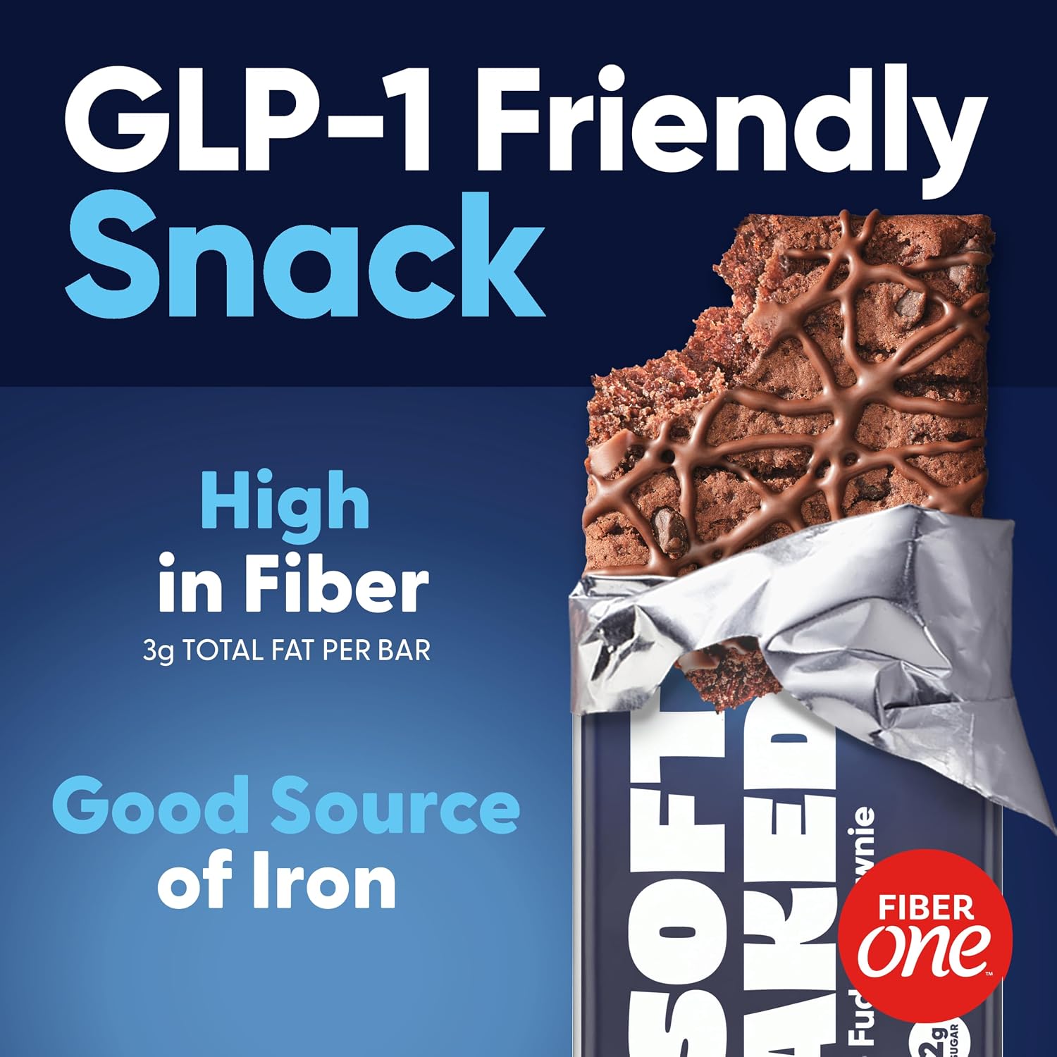 Fiber One 70 Calorie Chocolate Fudge Brownies, Mega Pack, 18 ct, 16 oz | 26% Daily Value of Fiber per Bar, 70 Calories & 2g Sugar, 5g Net Carbs, Bulk Pack for Office or Pantry Stocking