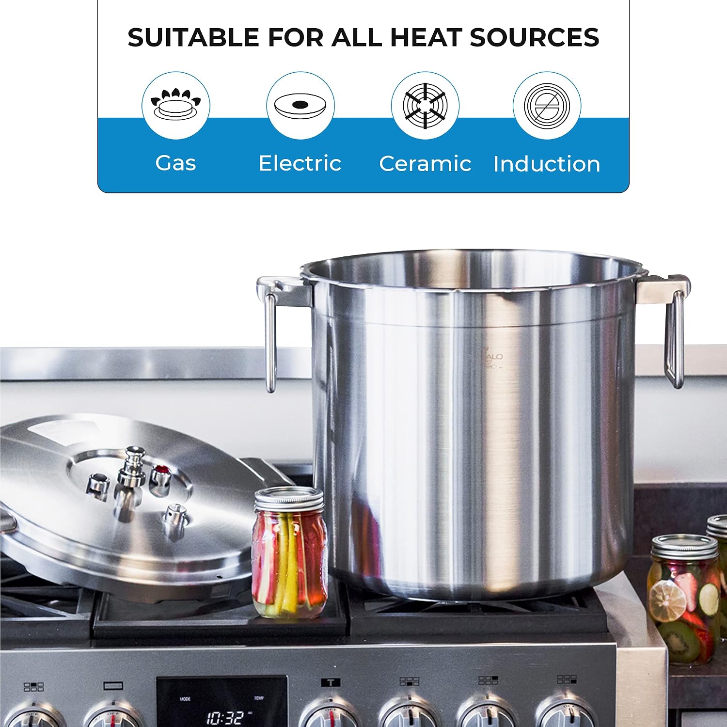 Buffalo 15 Qt Pressure Cooker Stainless Steel - Large Stove Top Canner | 15 Quart Pressure Canners for Canning - Easy to Clean Pressure Canning Pot with Lid - Can Cooker - QCP415