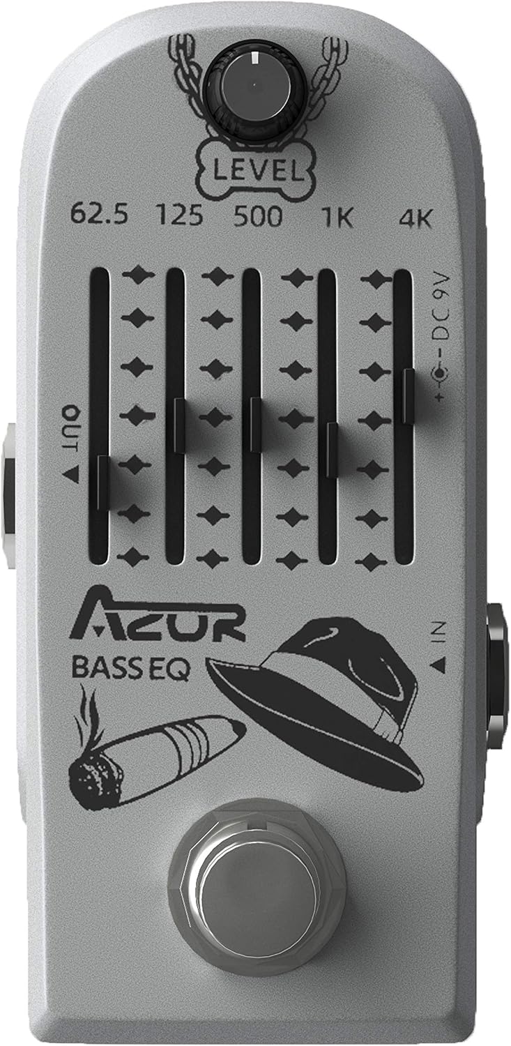 AZOR 5 Band Bass EQ Pedal, Aluminium Alloy True Bypass Equalizer Effect Pedal, Compact Mini Tone Control Pedal for Electric Bass Guitar