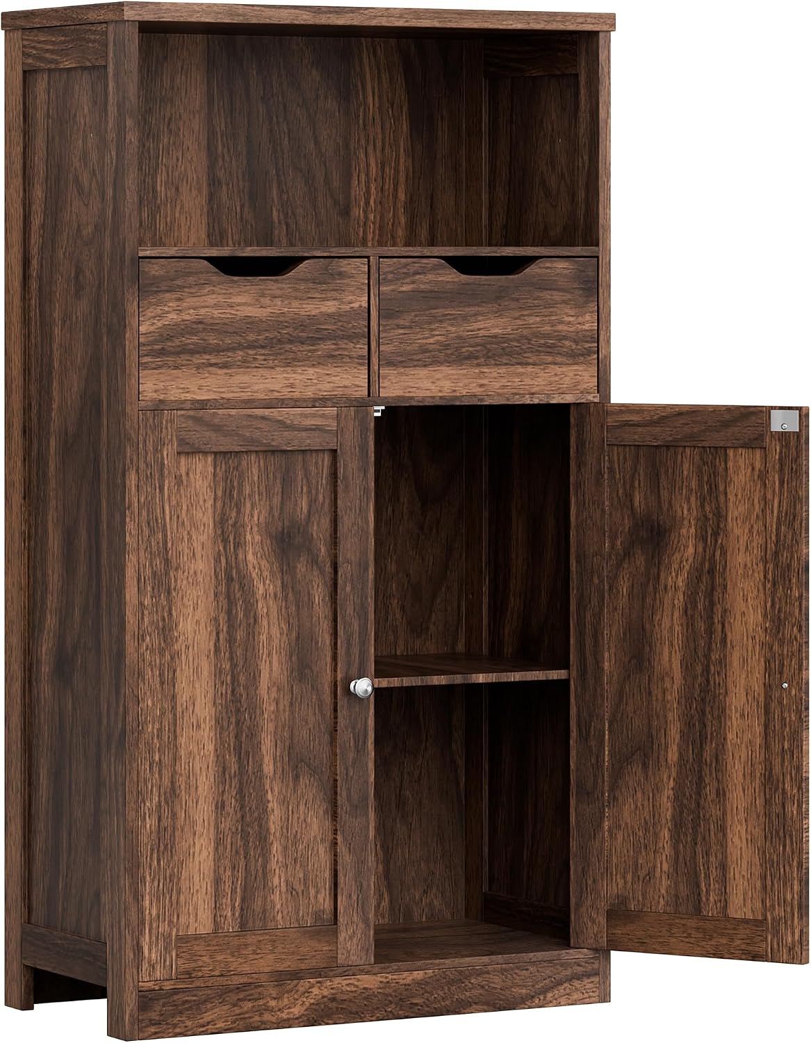 Vongrasig Bathroom Storage Cabinet, 42.5" H Freestanding Floor Cabinet | Wooden Modern Cabinet with 2 Drawers, Open Shelf and Adjustable Shelf for Bathroom, Laundry Room and Entryway, White