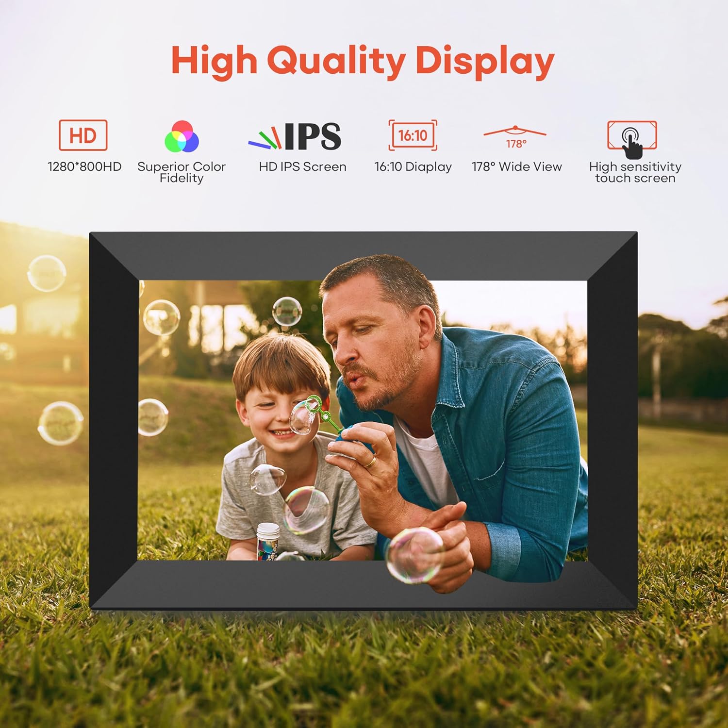 BIGASUO Digital Picture Frame, 10.1" Frameo Digital Frame WiFi with 32GB Memory, 1280x800 IPS Touch Screen