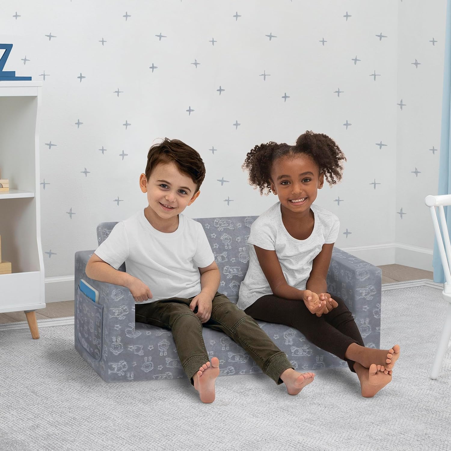Delta Children - Serta Perfect Sleeper Kids 2-Seater Sofa, Convertible 2-in-1 Flip Open Toddler Couch Sleeper, Foam Chair for Playroom & Bedroom