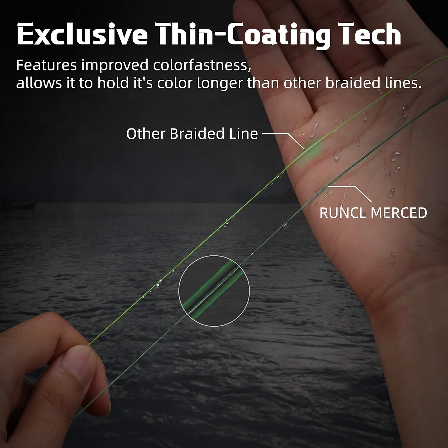RUNCL Braided Fishing Line Merced, 1000 500 300 Yards Braided Line 4 8 Strands, 6-200LB - Proprietary Weaving Tech, Thin-Coating Tech