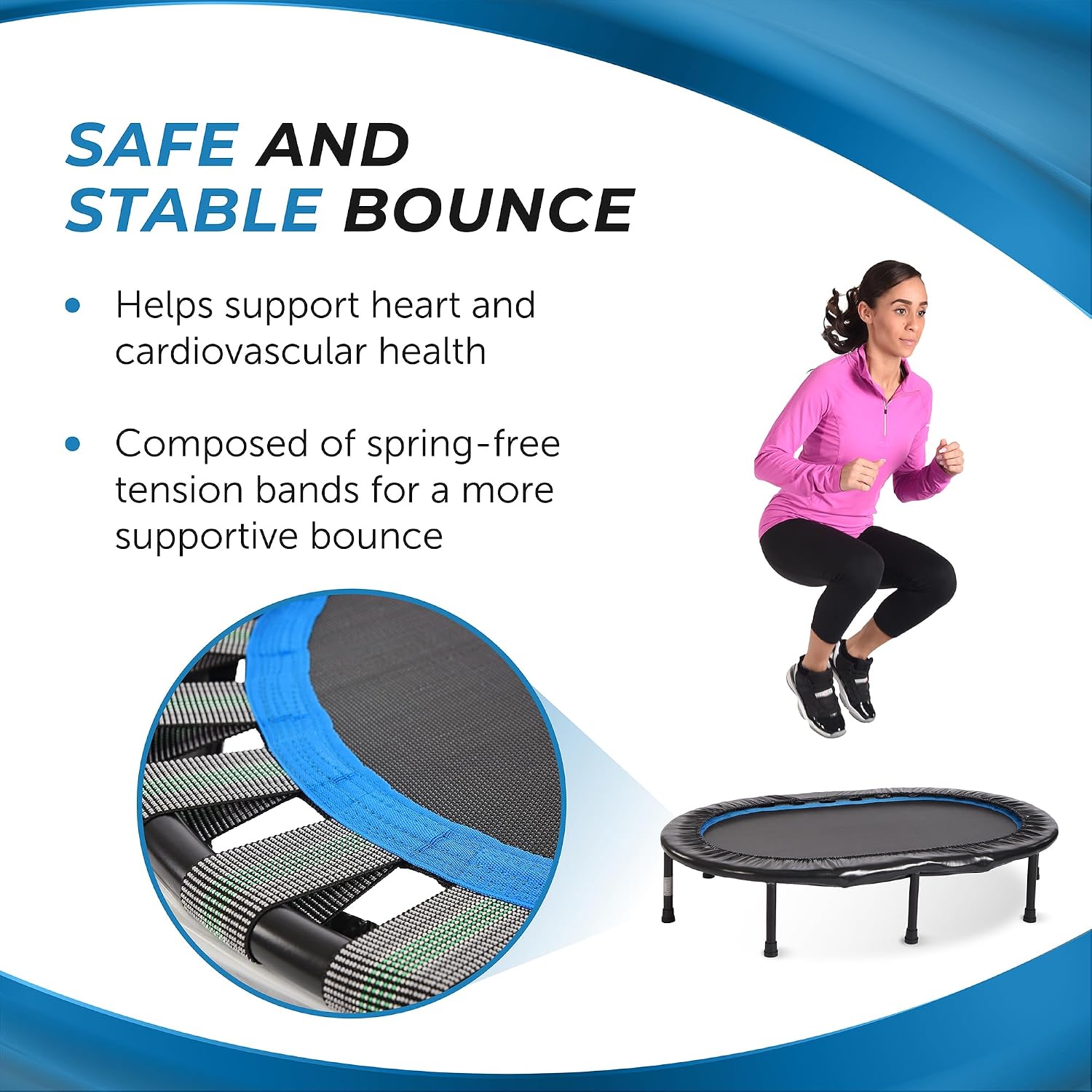 Stamina 36" Foldable Mini Trampoline Rebounder for Adults with Smart Workout App, Black - Portable Fitness Equipment for Home Gym, Cardio and Jumping Training Exercise