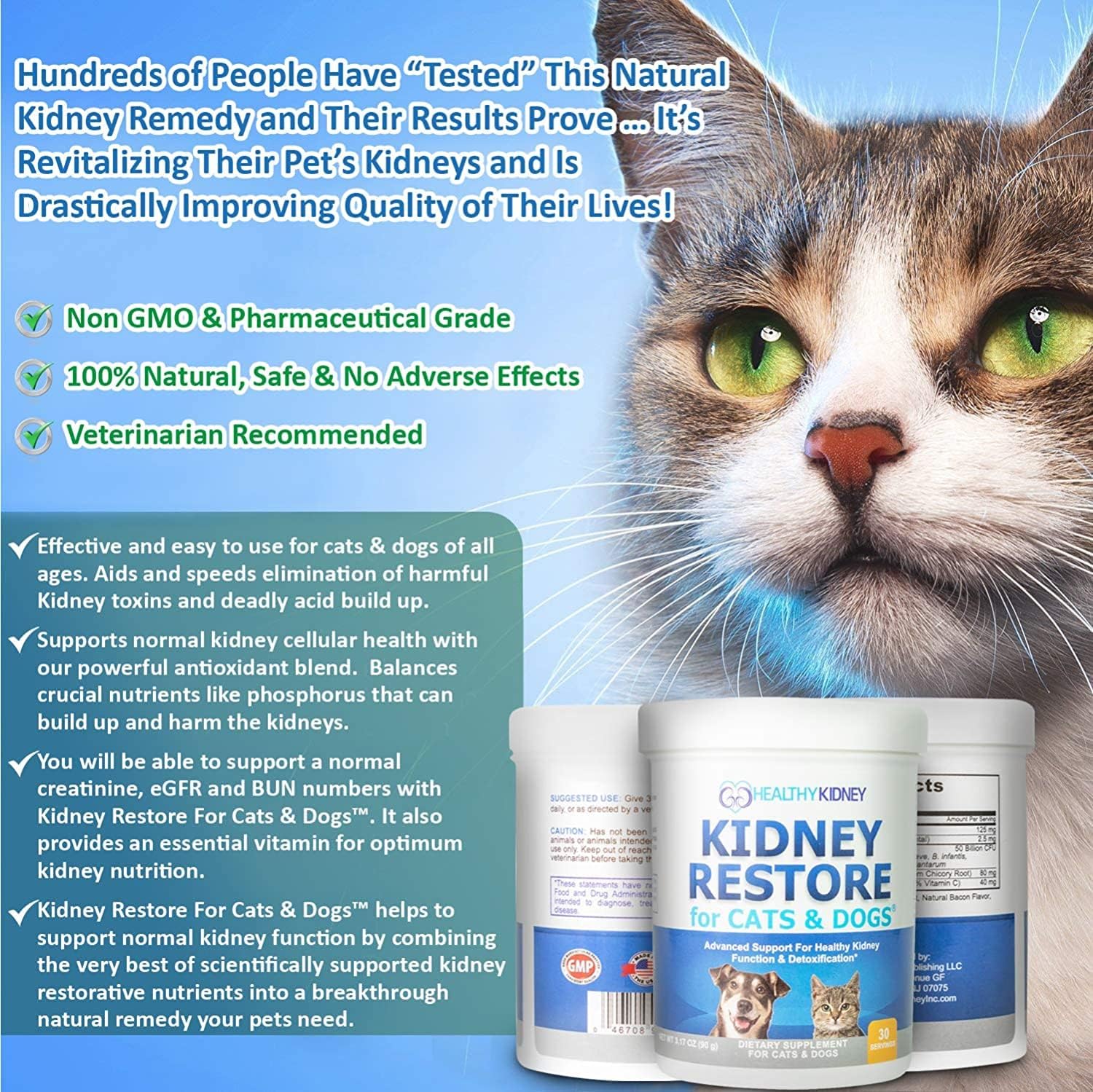 Cat and Dog Kidney Support, Natural Renal Supplements to Support Pets, Feline, Canine Healthy Kidney Function and Urinary Tract. Essential for Pet Health, Pet Alive, Easy to Add to Cats and Dogs Food