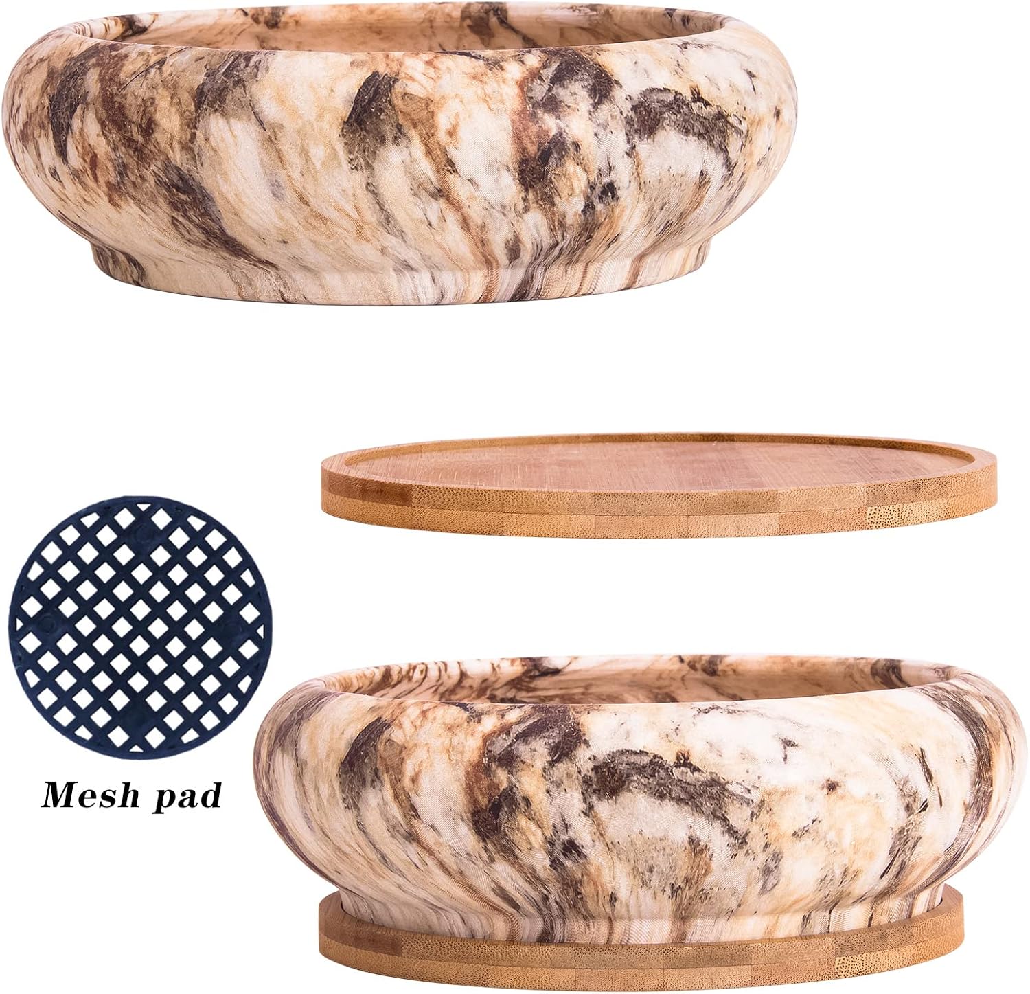 Succulent Pots, 7.3'' Large Bonsai Pots with Tray, Shallow Planters