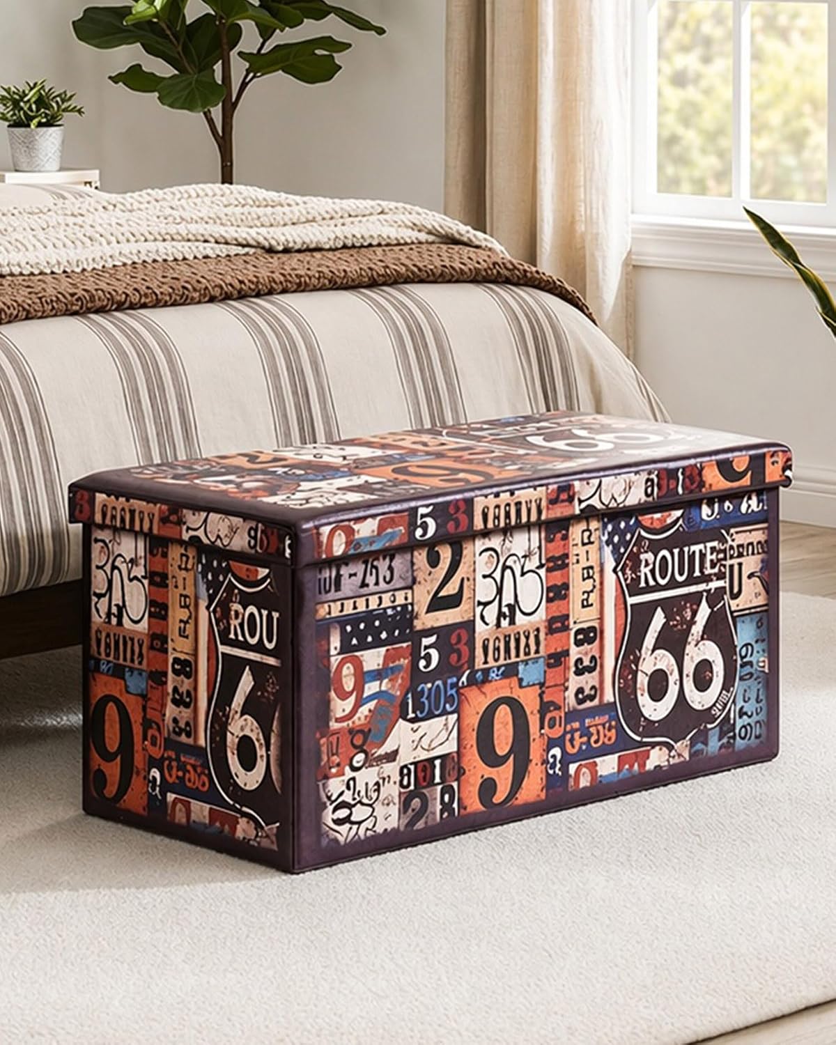 B FSOBEIIALEO Folding Storage Ottoman Bench with Faux Leather Footrest Seat, Coffee Table 30"x15"x15"