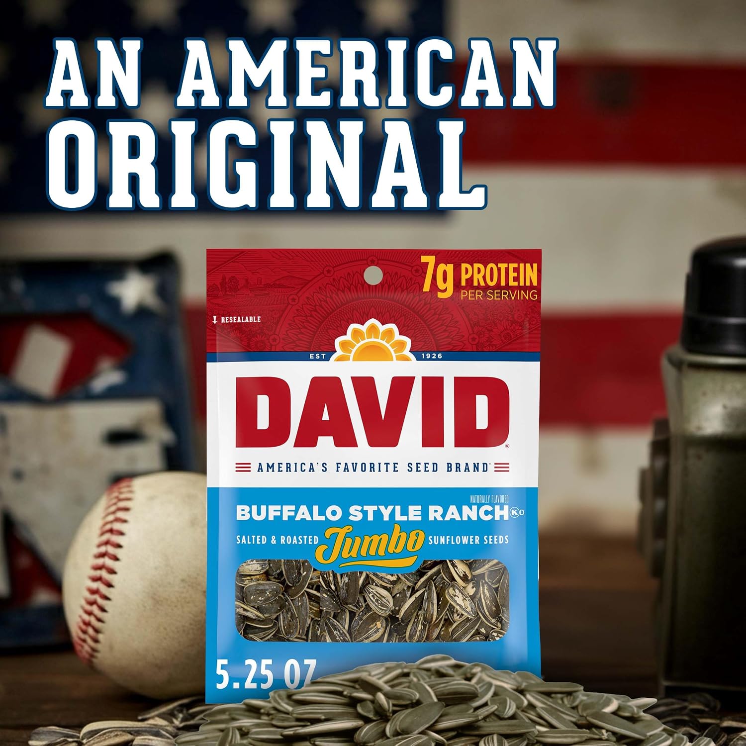 DAVID Jumbo Sunflower Seeds, Buffalo Style Ranch Flavor, 5.25 oz.
