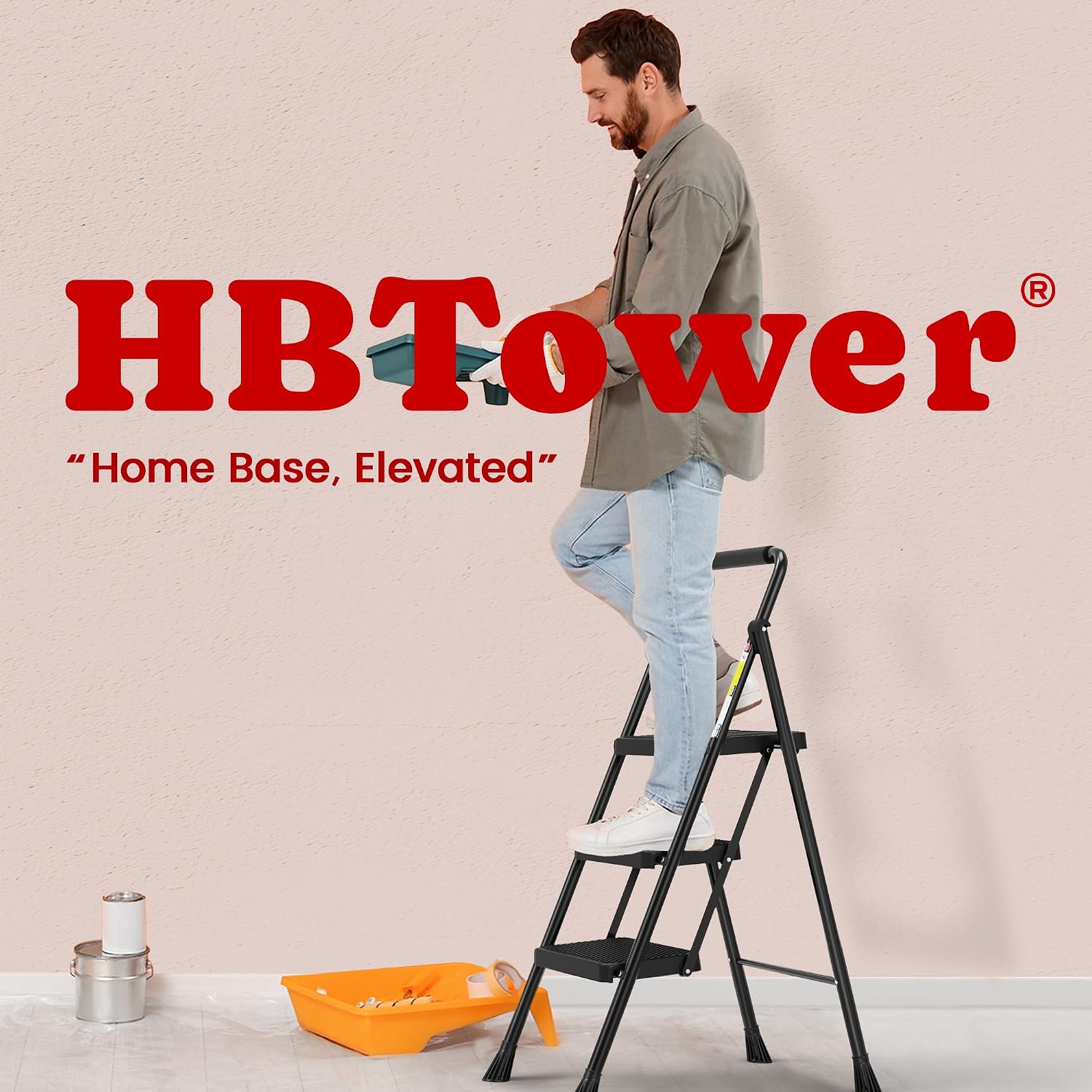 HBTower Step Ladder, Folding Step Stool with Wide Anti-Slip Pedal