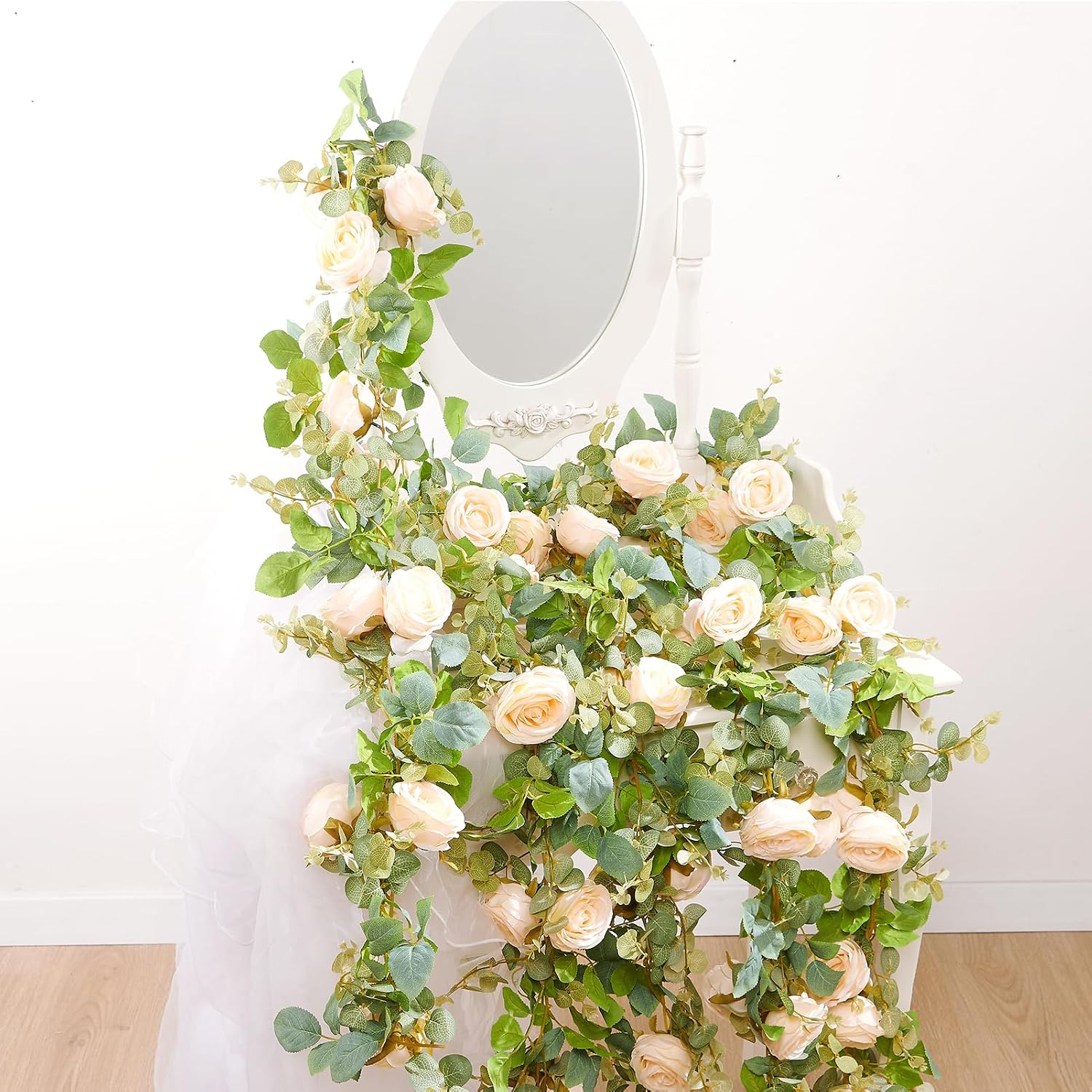 8Pcs x 8.2FT Artificial Flower Garland Floral Rose Vine Decor, Pink Flower