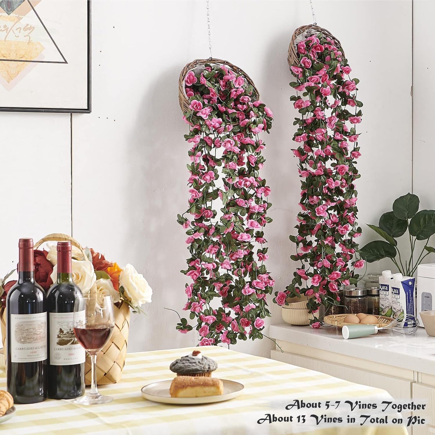8Pcs x 8.2FT Artificial Flower Garland Floral Rose Vine Decor, Pink Flower