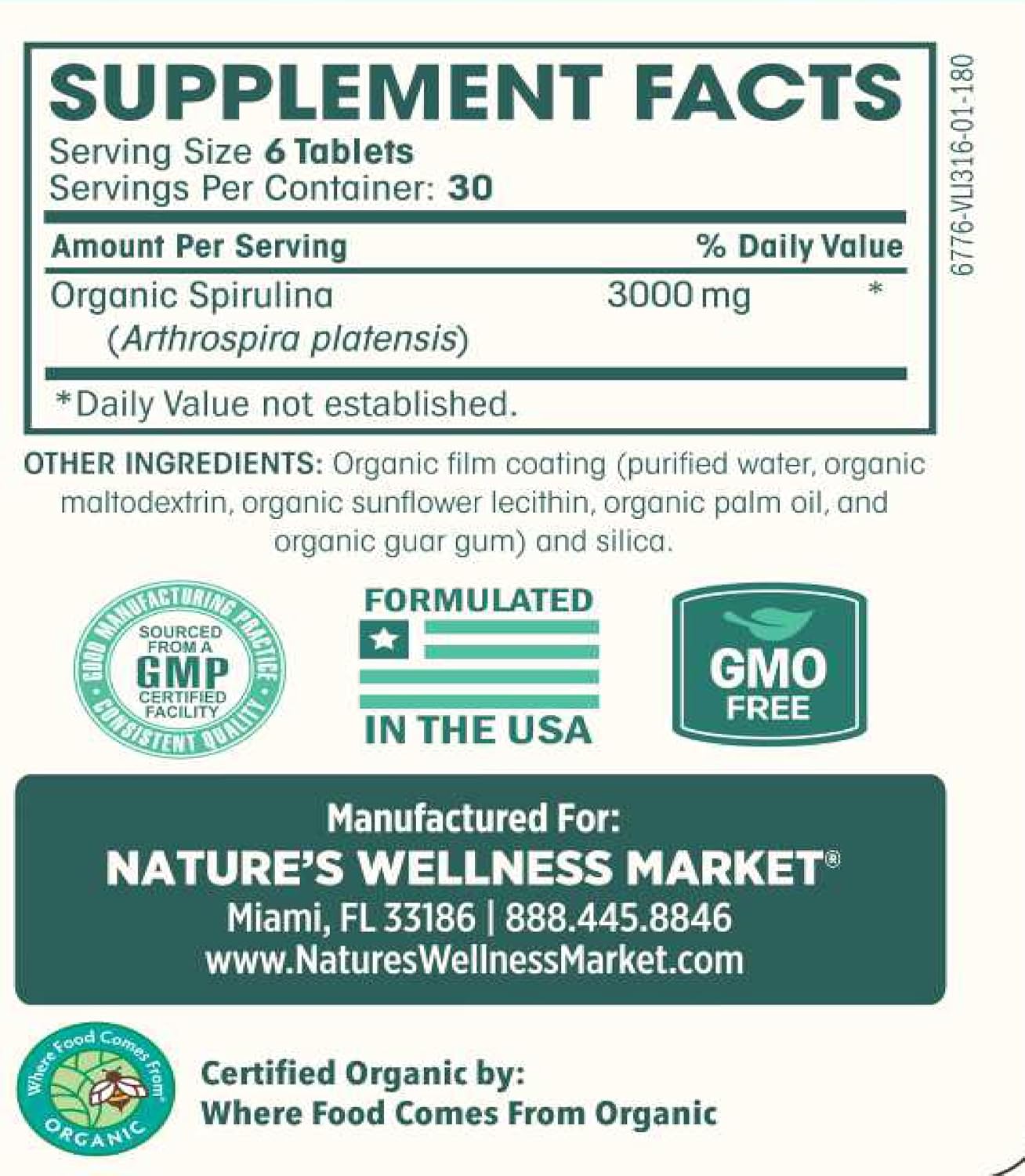 USDA Organic Spirulina Tablets - Non-GMO Green Superfood Supplement: 3000mg of Fresh Blue Green Algae, Vegan, Gluten Free, Sustainably Grown