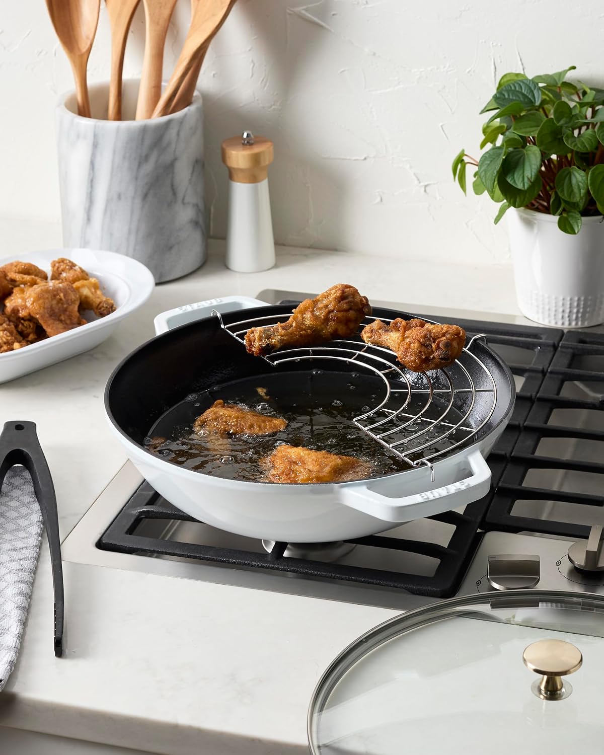 Staub Cast Iron Perfect Pan, Wok, Dutch Oven, 4.5-quart, serves 4-5, Made in France, Dark Blue