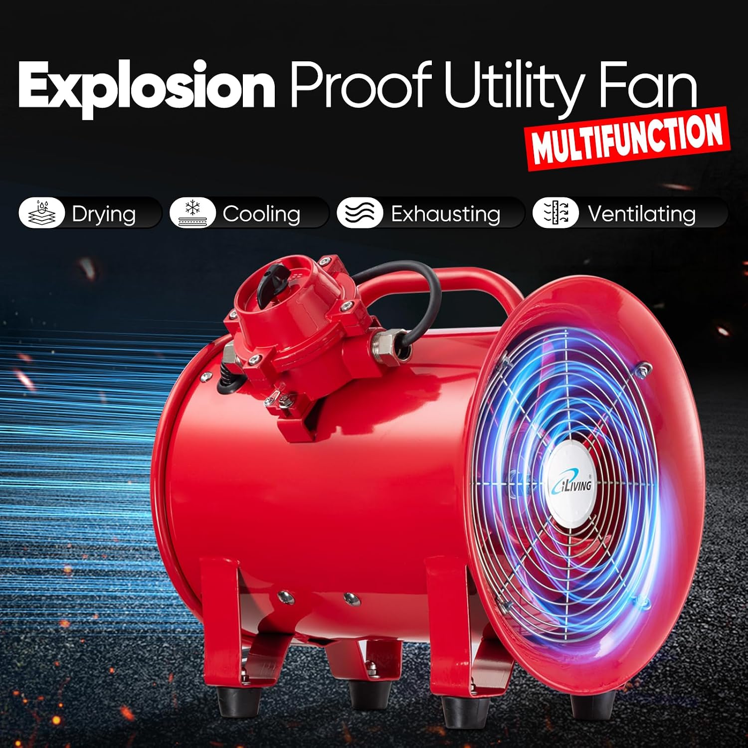 iLiving - ILG8EF12EX Explosion Proof Utility High Velocity Blower, Fume Extractor, Portable Exhaust and Ventilator Fan, Air Ventilation with 2720 CFM