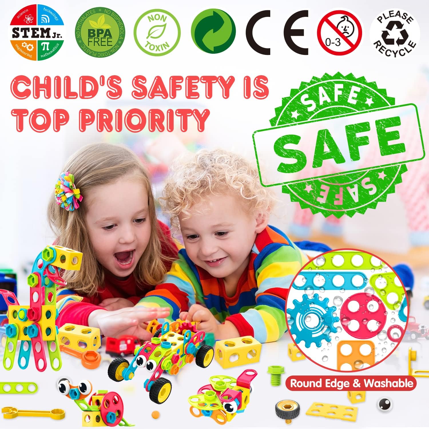 NXONE 195 PCS STEM Toys, Building Sets for Kids 3+