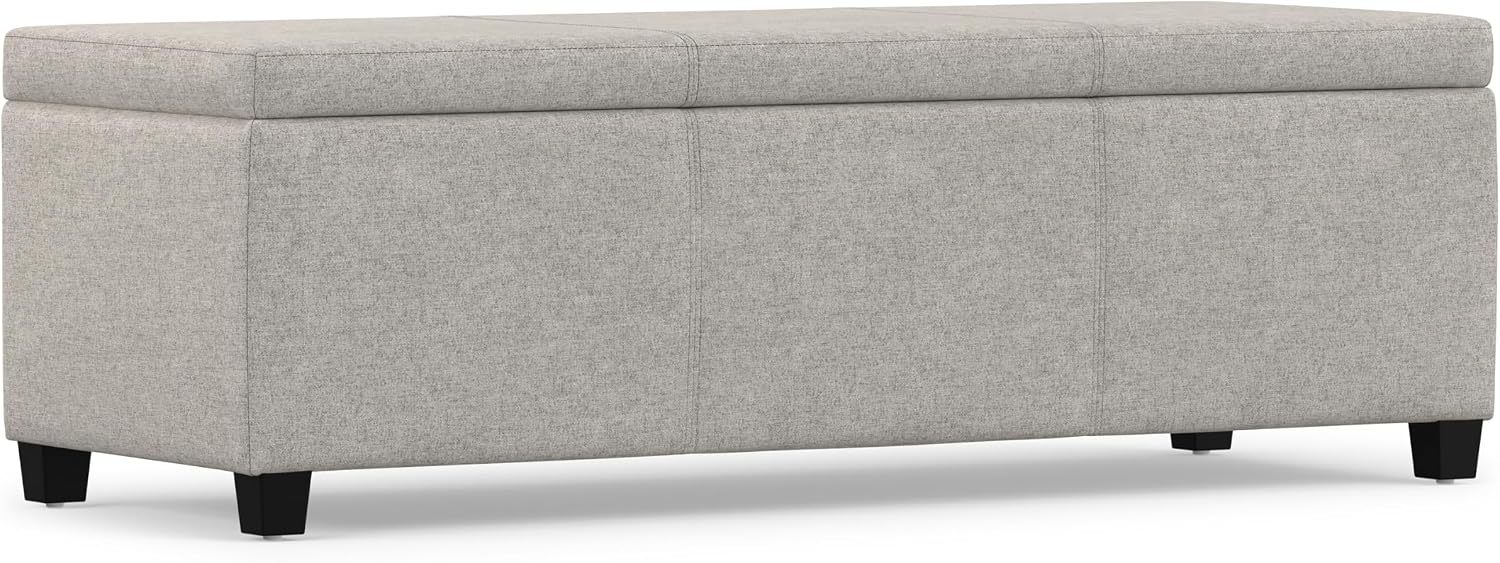 SIMPLIHOME Avalon 48" Wide Vegan Leather Storage Ottoman in Brown