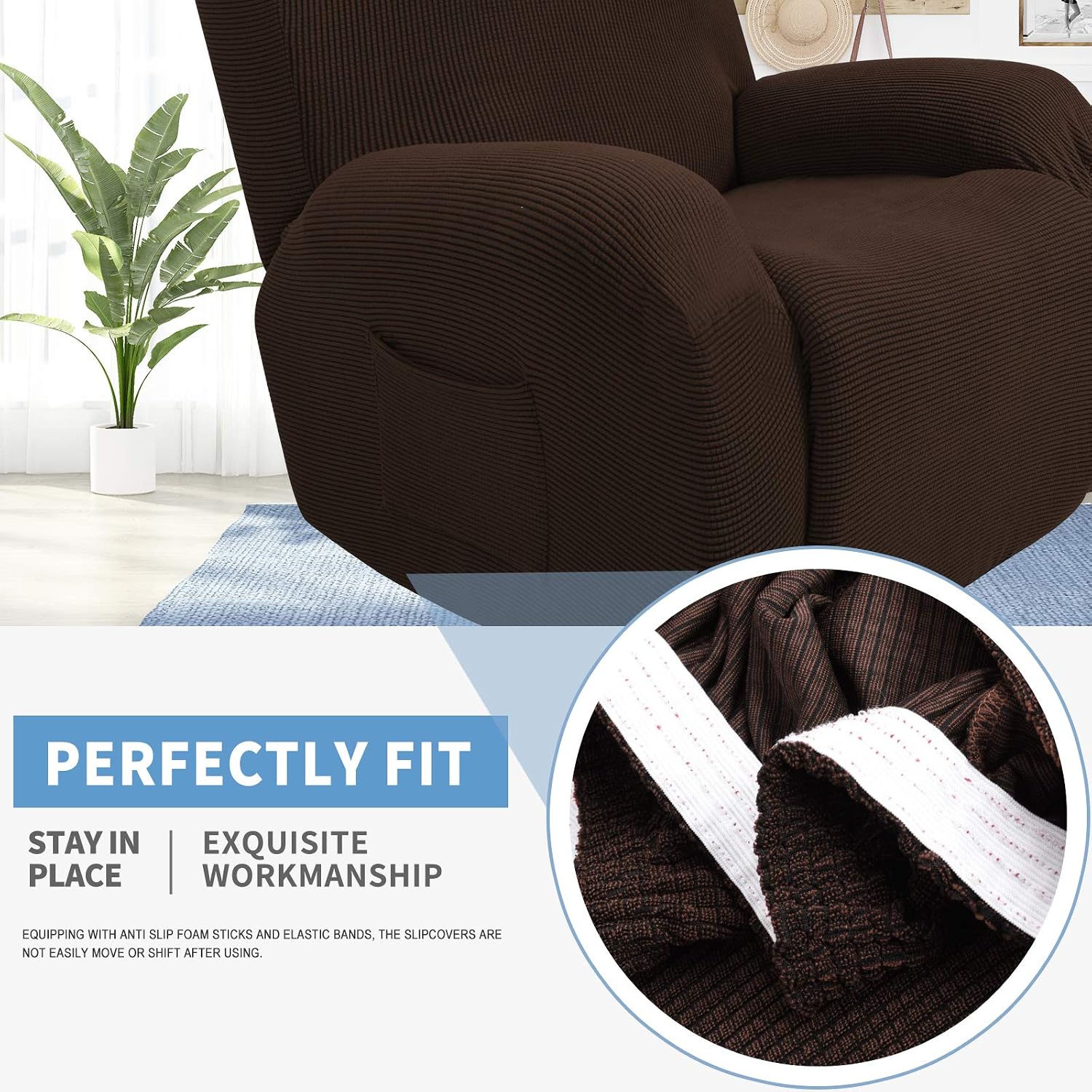 JIVINER Super Stretch Recliner Chair Covers 4 Pieces Sofa Slipcover for Reclining Chair Spandex Soft Recliner Slipcover with Pockets Recliner