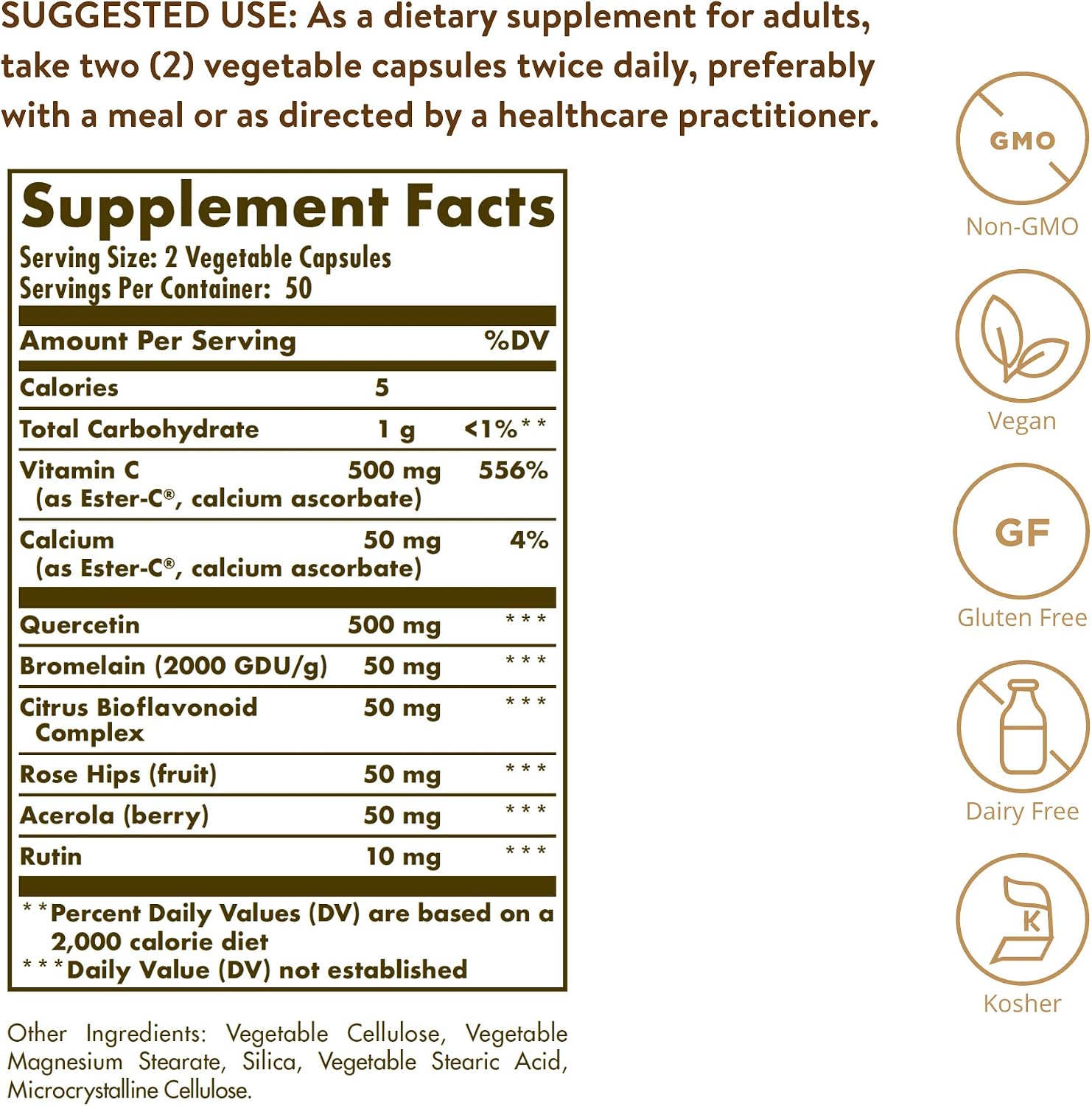 Solgar Quercetin Complex with Ester-C Plus, 100 Vegetable Capsules - Supports Immune Health, Antioxidant - Gentle on the Stomach Vitamin C - Non-GMO