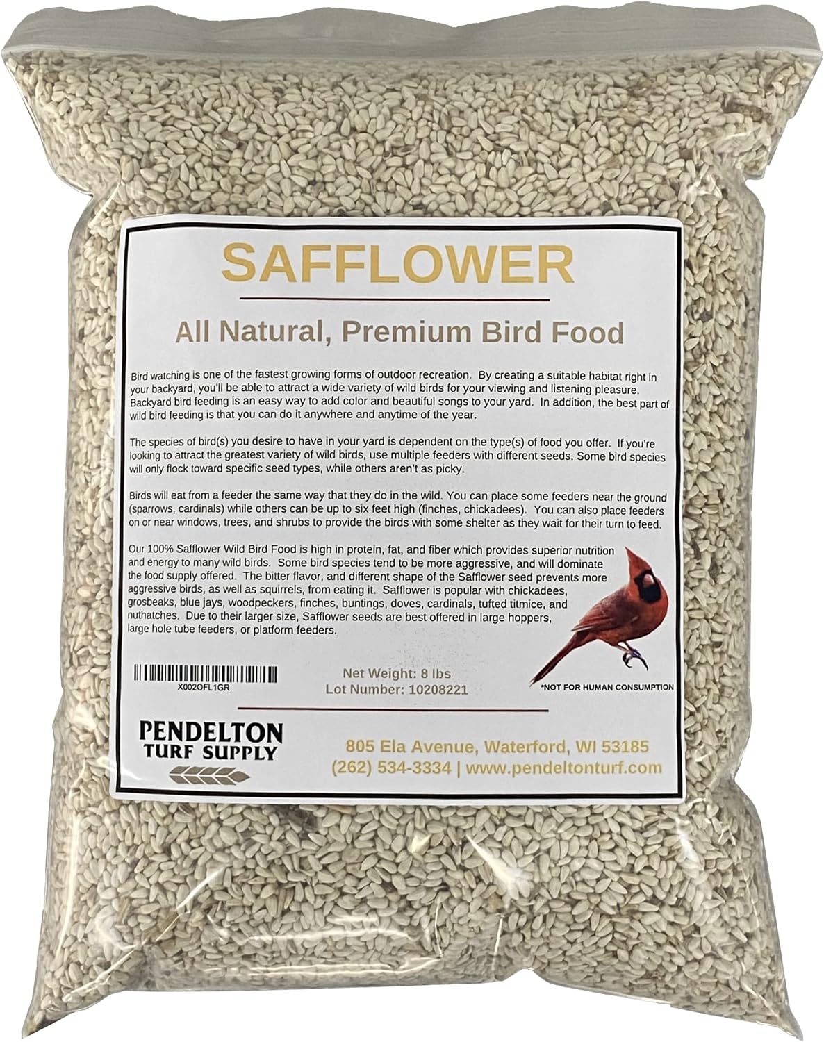 Safflower Wild Bird Seed | All-Natural, Premium Bird Seed (8 lbs Resealable Bag)