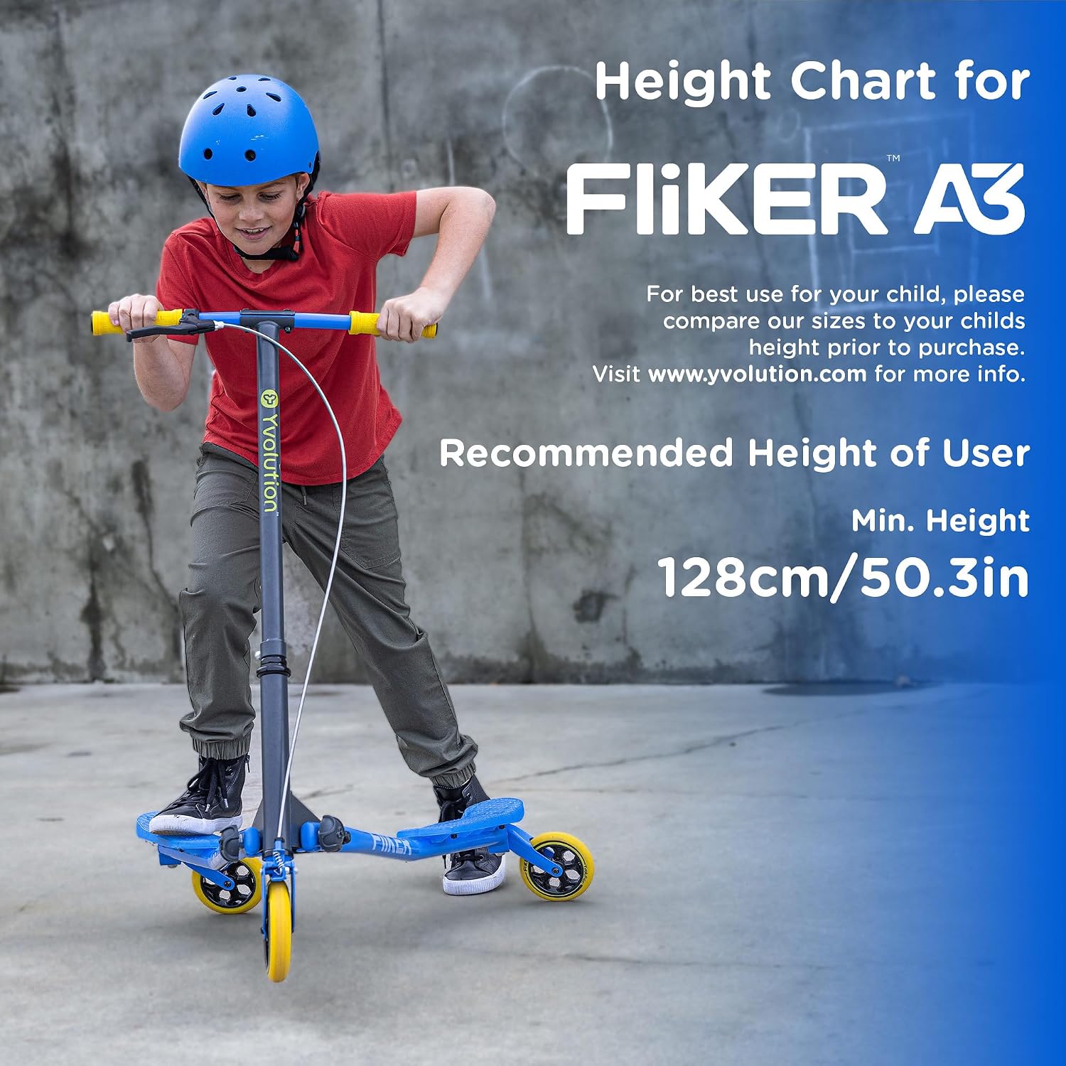 Yvolution Fliker A3 Drift Scooter, 3 Wheels Kids Wiggle Scooter, Foldable, Handbrake, Caster Wheels, for Boys and Girls Aged 7+ Years Old