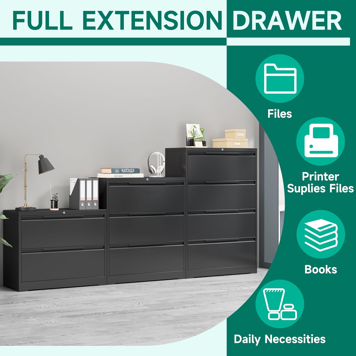 3 Drawer File Cabinet with Lock,Vertical Filing Cabinets for Home Office,Heavy Duty Metal File Cabinet for Hanging A4/Letter/Legal Size File,Vertical File Cabinet 15" W X 17.8" D X 38.3" H-Black