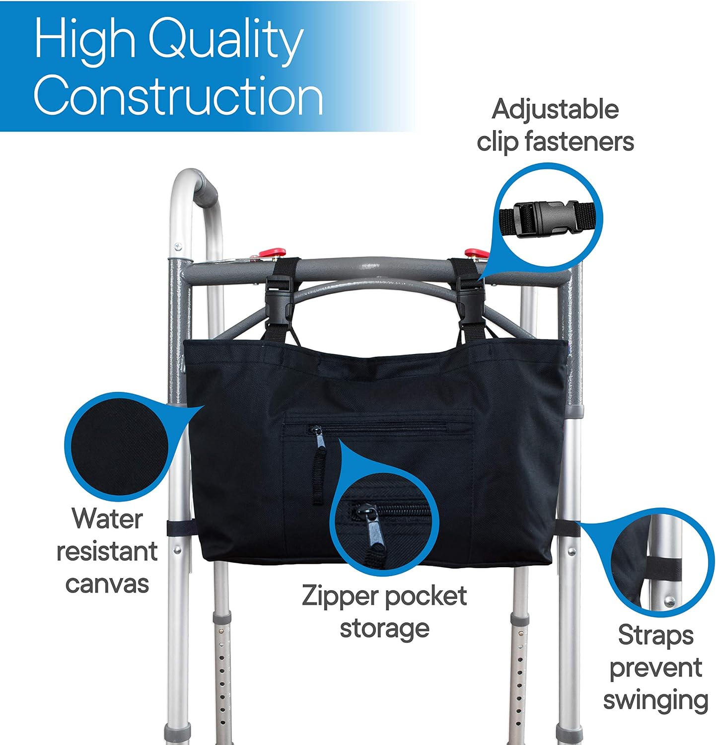 RMS Water Resistant Tote Bag for Walker and Scooter (Butterfly) | Walker Bag and Organizer, Carry a phone, wallet and personal items on a walker, rollator or scooter within easy reach