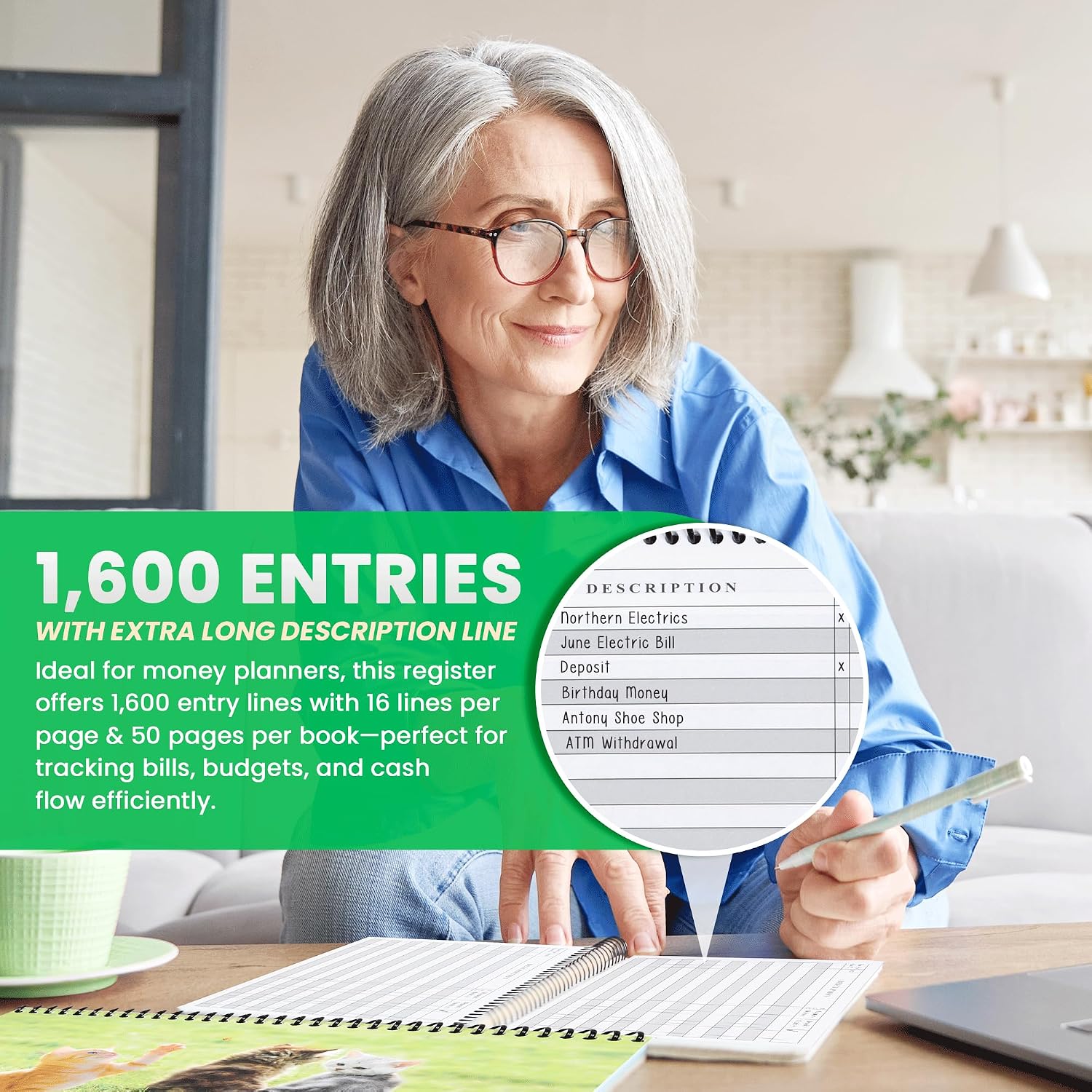 The Superior Register - Simple Account Tracker - Big Checkbook Register & Financial Ledger - Debit Card Register - Bank Register - 1 Pack, Teal, Wide Edition