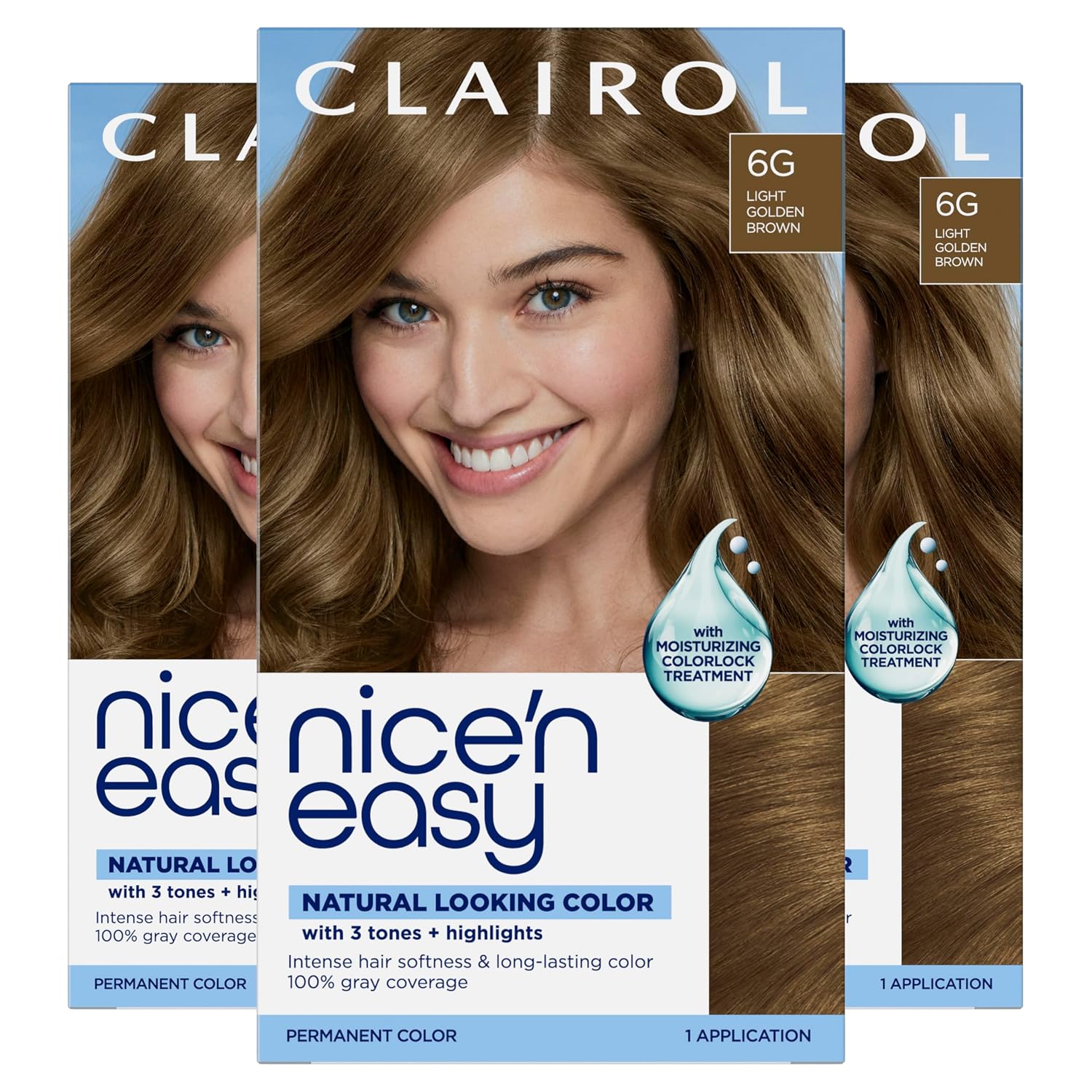 Clairol Nice'n Easy Permanent Hair Dye, 6A Light Ash Brown | Pack of 3