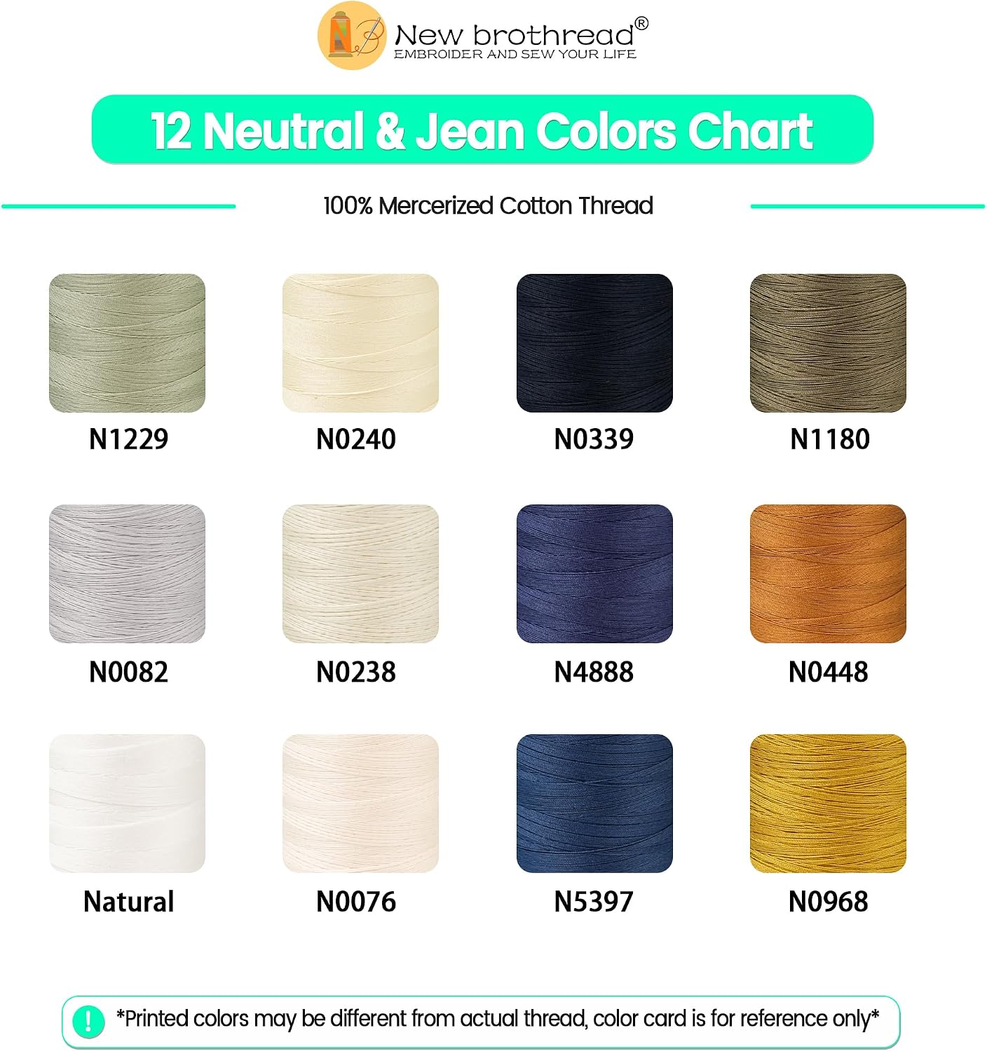 New brothread Multi-Purpose 100% Mercerized Cotton Threads -5 White+5 Black