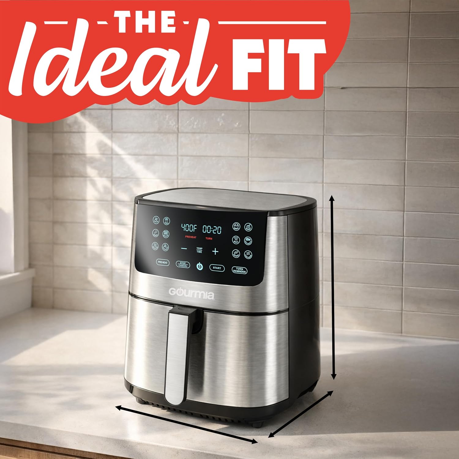 Gourmia Air Fryer Oven Digital Display 8 Quart Large AirFryer Cooker 12 Touch Cooking Presets