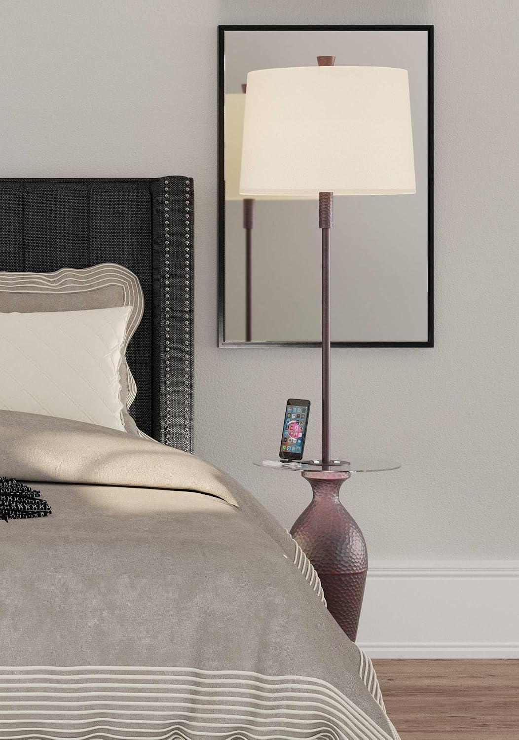 Regency Hill Fallon 66" Tall Bronze USB and Outlet Tray Table Floor Lamp