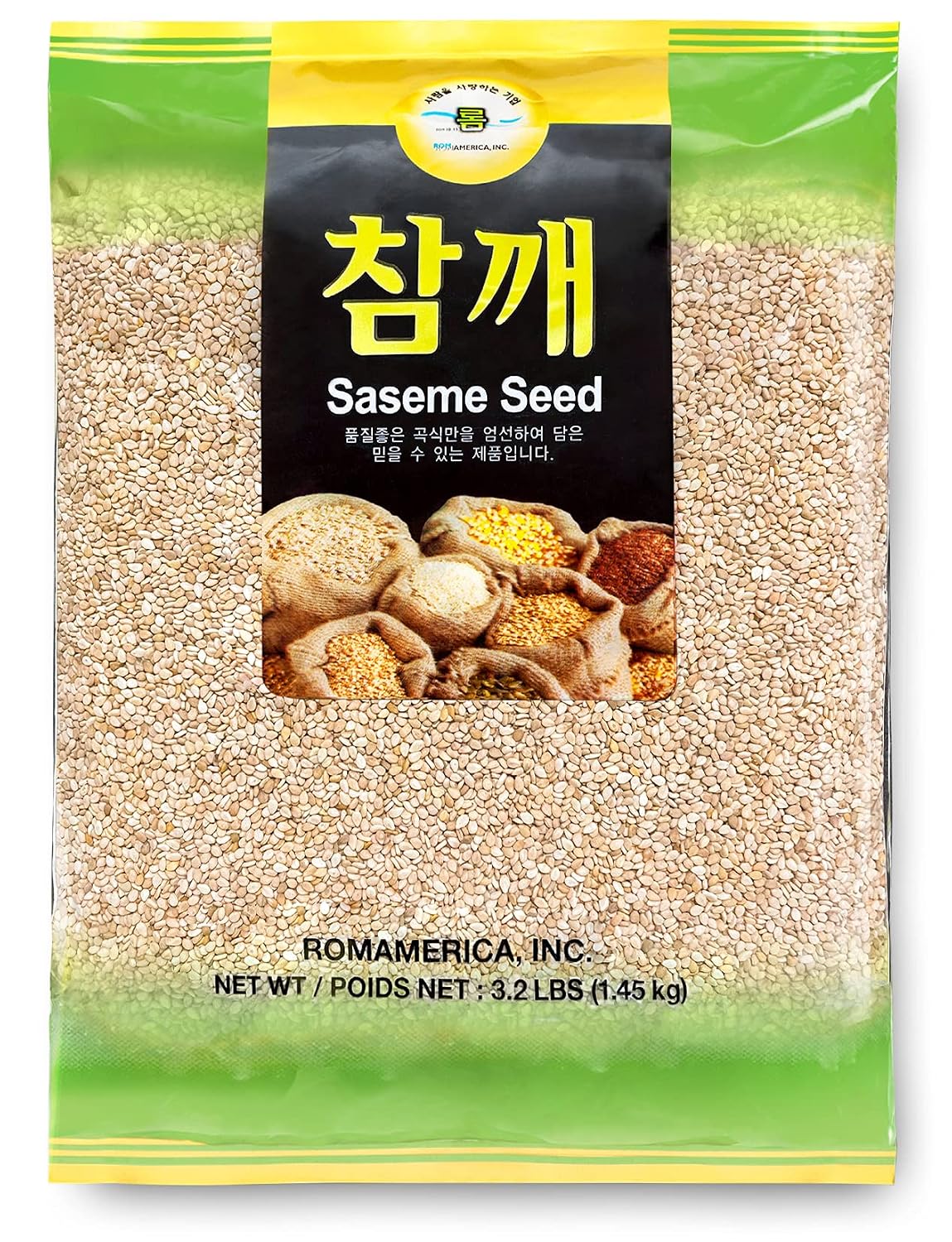 ROM AMERICA Whole White Sesame Seeds, Hulled Gourmet Sesame - Good for Asian Cooking, Baking, Coating, Topping 참깨 - 3.2 Pounds (Pack of 1)