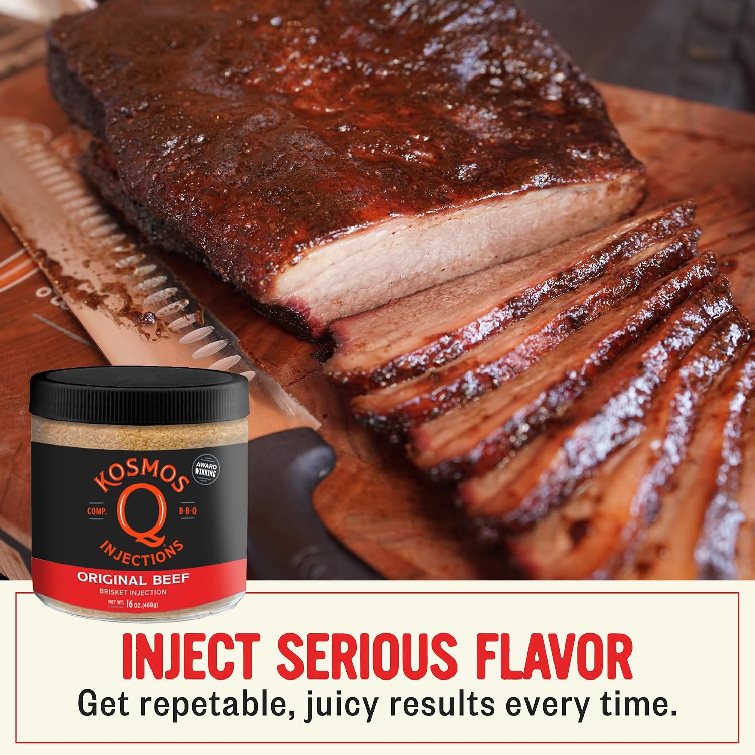 Kosmos Q Reserve Blend Brisket Injection, Premium Beef BBQ Marinade for Tender & Juicy Brisket, Phosphate-Enhanced for Moisture Retention, Competition-Grade Seasoning, Gluten Free, 16 Oz Jar