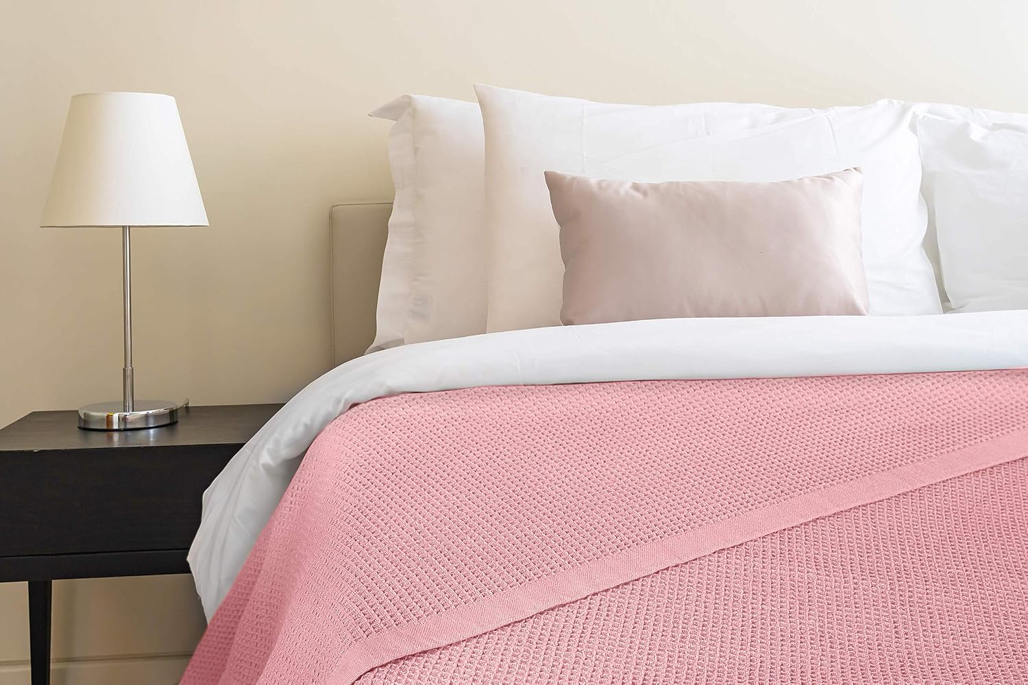 Crover All Season Waffle Premium Thermal Blanket Queen Size 90"x90" Durable Soft Cozy Breathable Weave Design 100% Cotton, Orchid Pink