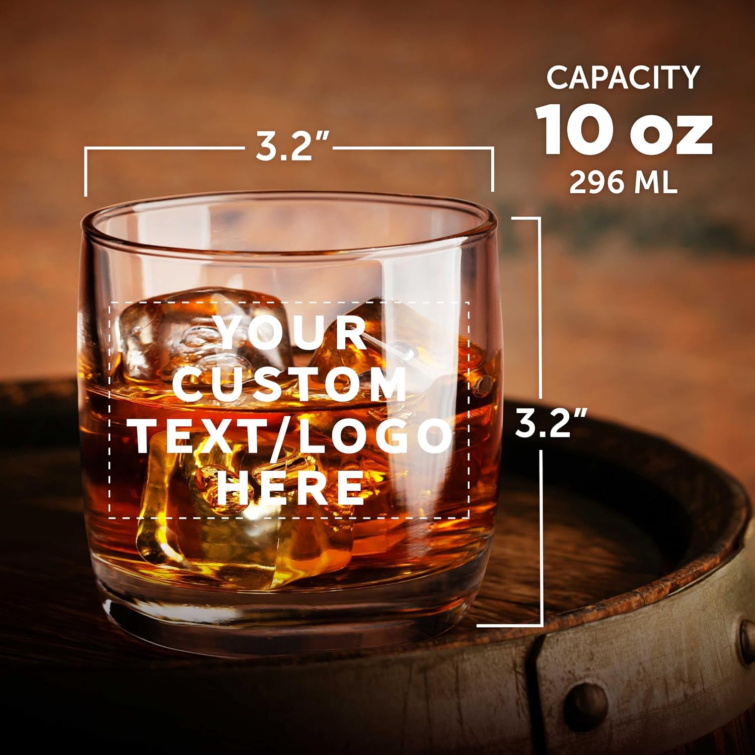 DISCOUNT PROMOS Custom Whiskey Glasses 10 oz Set of 10/50/100, Personalized Bulk Pack - Heavy Base Old Fashioned Glass, Perfect for Scotch, Bourbon