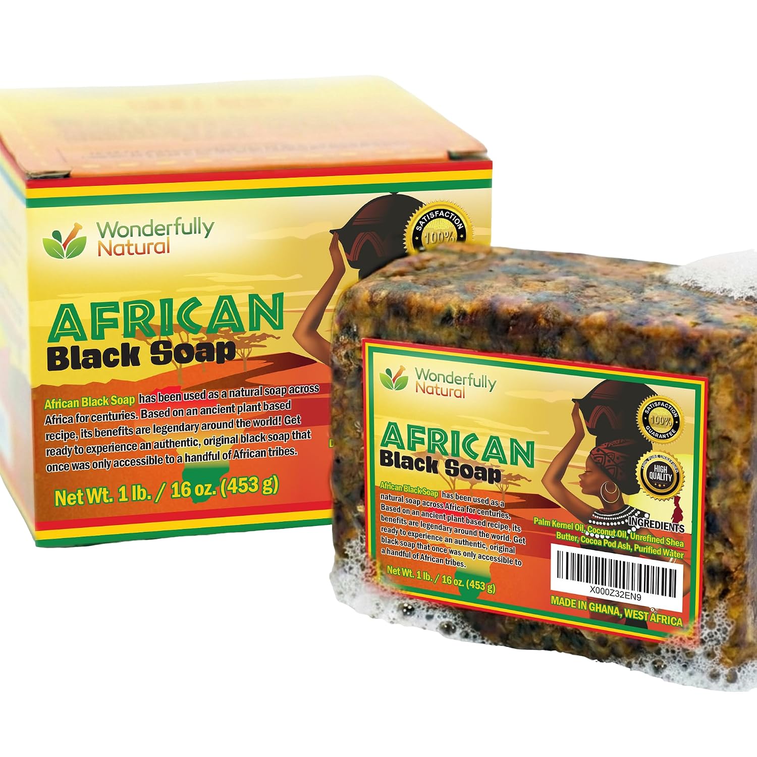 #1 Organic African Black Soap for Acne & Dark Spots Black Owned 1lb bar