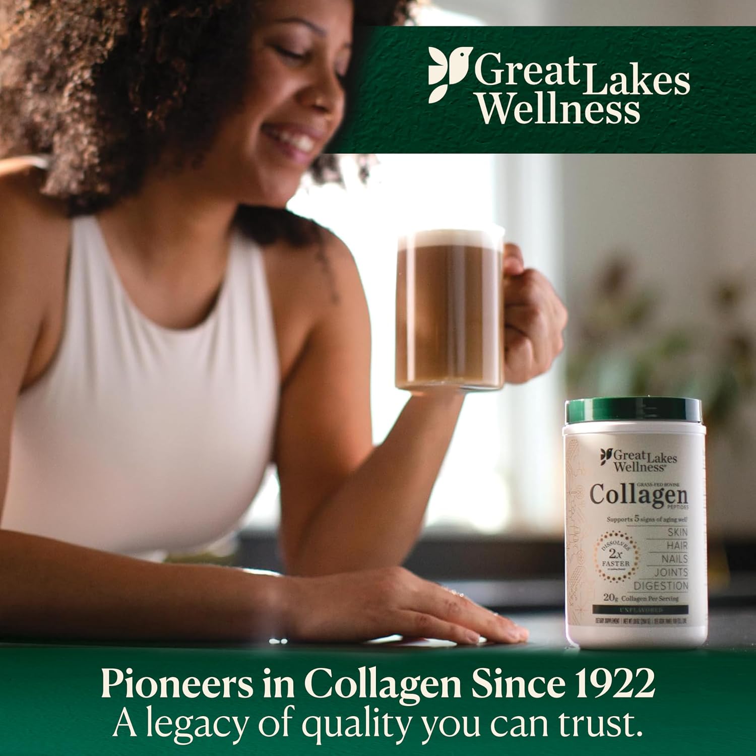 Great Lakes Wellness Collagen Peptides Powder – Supports Skin, Hair, Nails, Joints & Digestion – Hydrolyzed, Non-GMO, Keto & Kosher – Pure Collagen Protein (16 oz, 22 Servings) Packaging may vary