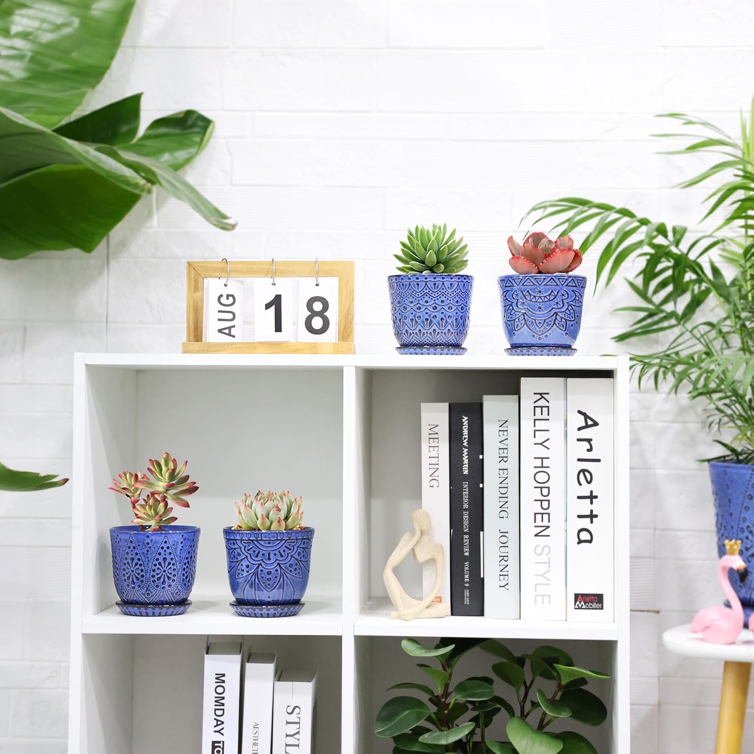 Gepege Ceramic Plant Pots, 6 Inch Indoor Planters with Drainage & Saucers