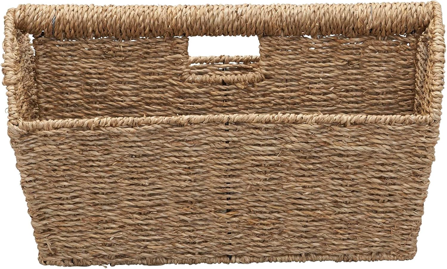 Household Essentials Wicker Magazine Rack, Handwoven Seagrass, Strong Metal Wire Frame, Built-In Handle and Divider, Lightweight, Contemporary, Great for Puzzle Books, Mail and More, Natural
