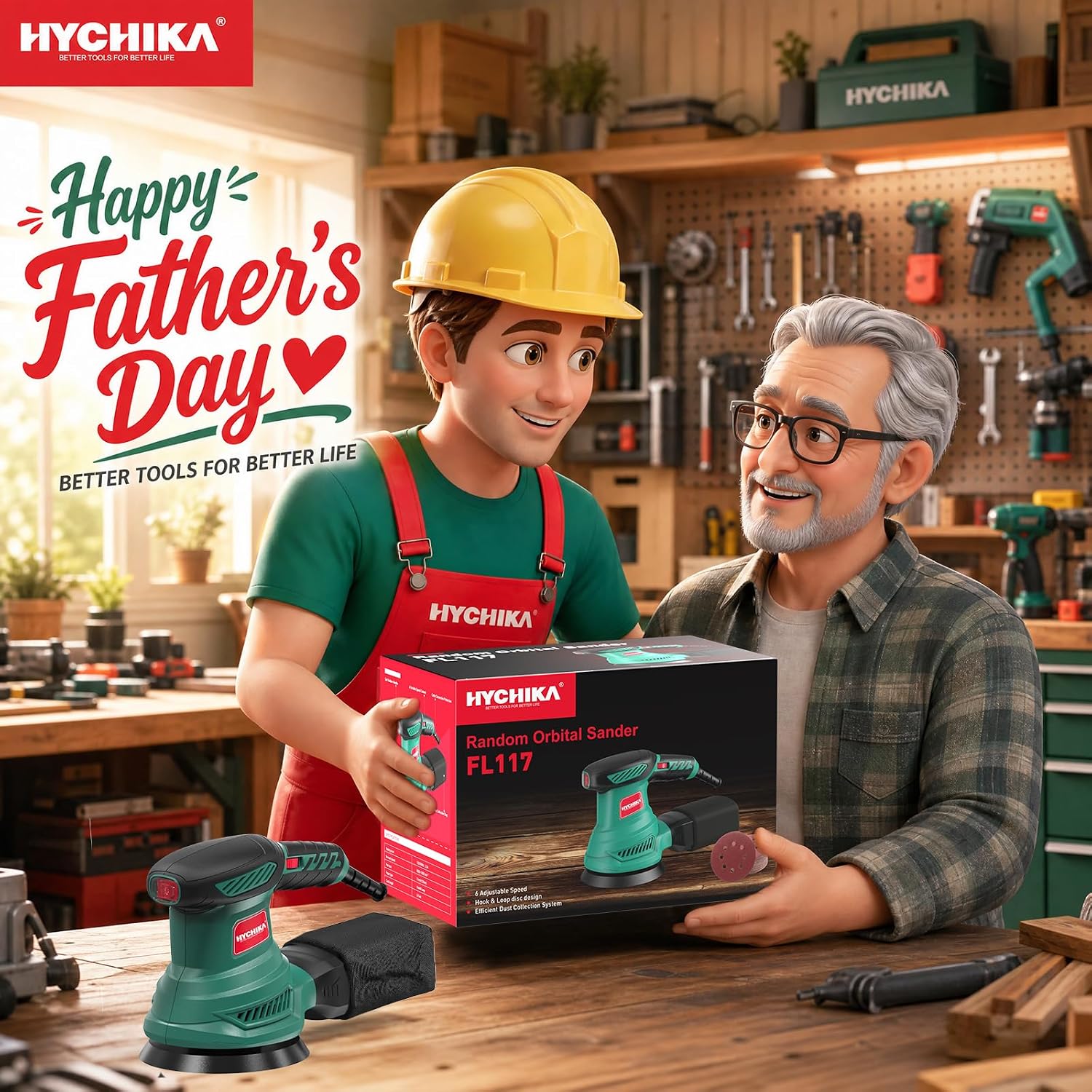 HYCHIKA 5-Inch Random Orbital Sander, 13000RPM Electric Palm Sander with 6 Variable Speeds, Powerful Motor