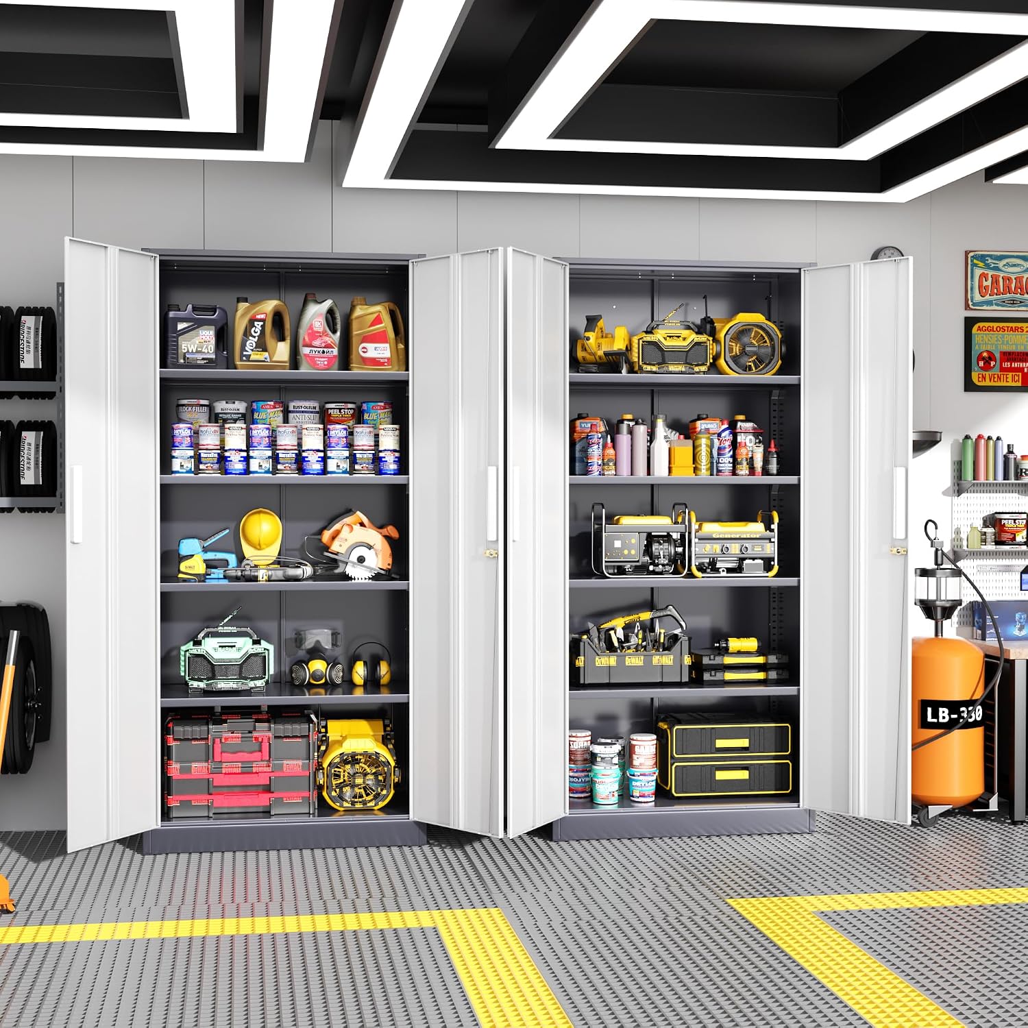 Greenvelly Steel SnapIt Storage Cabinet, 72" Locking Metal Garage Storage Cabinet with 4 Adjustable Shelves, 2 Doors and Lock for File, Office, Garage