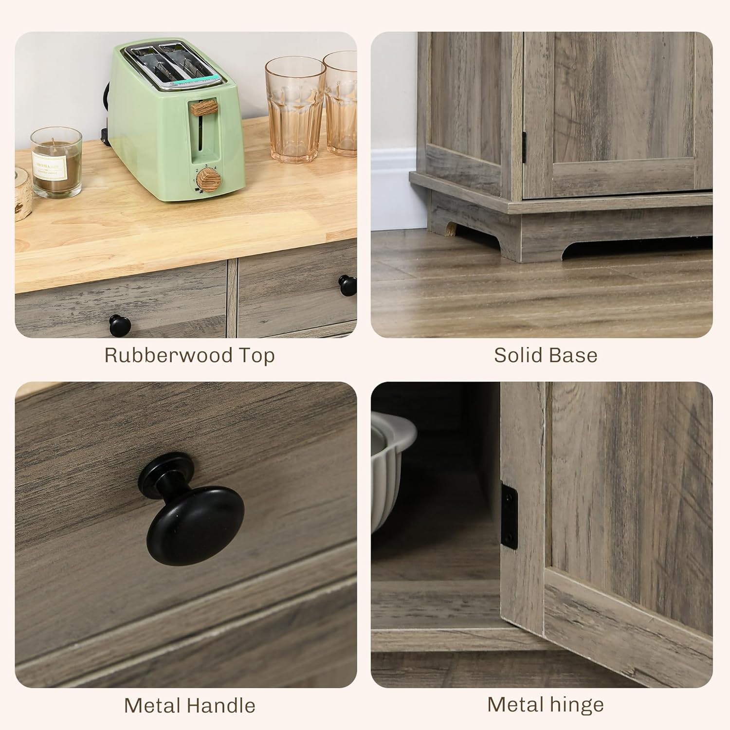 HOMCOM Sideboard Buffet Cabinet Solid Wood Countertop White