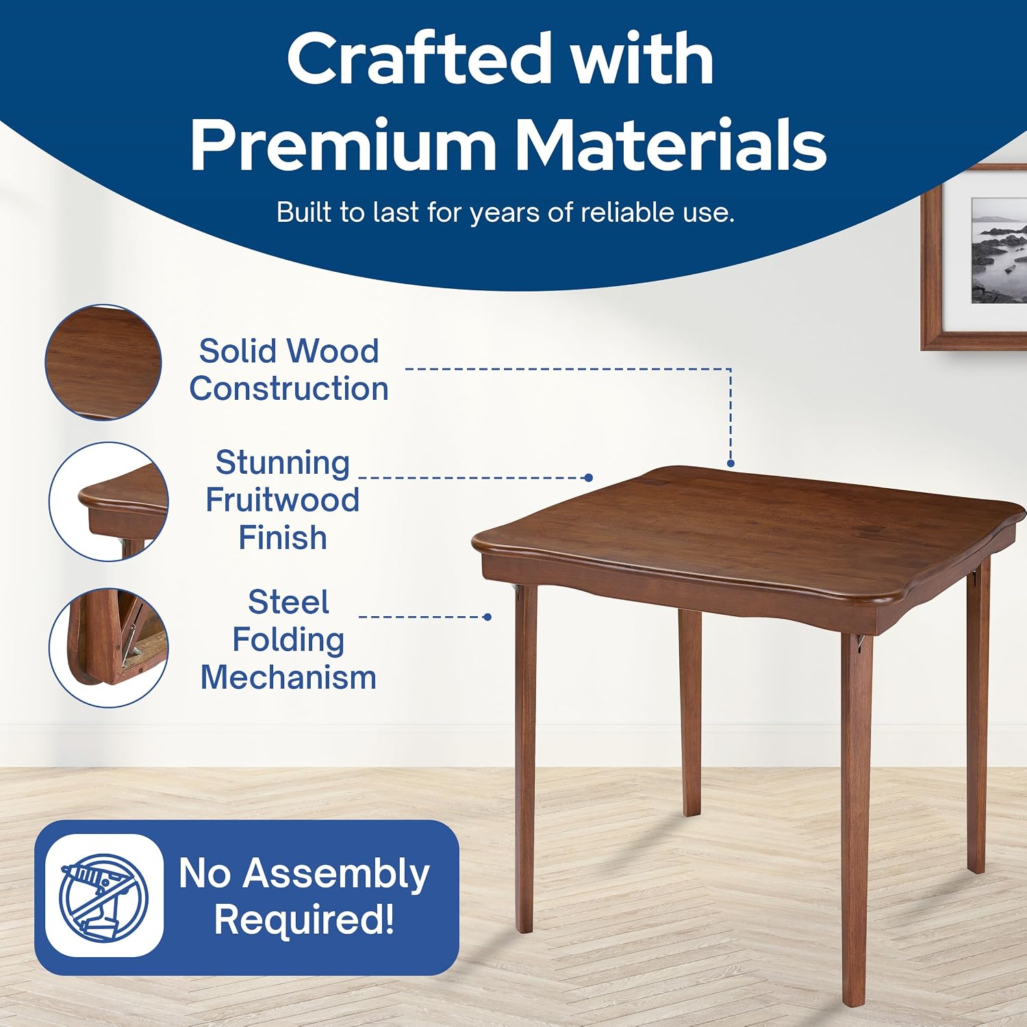 Stakmore Stylish Durable Versatile Square Folding Table, Cherry | Solid Wood Scalloped Edge Compact Traditional Card Table for Home Use