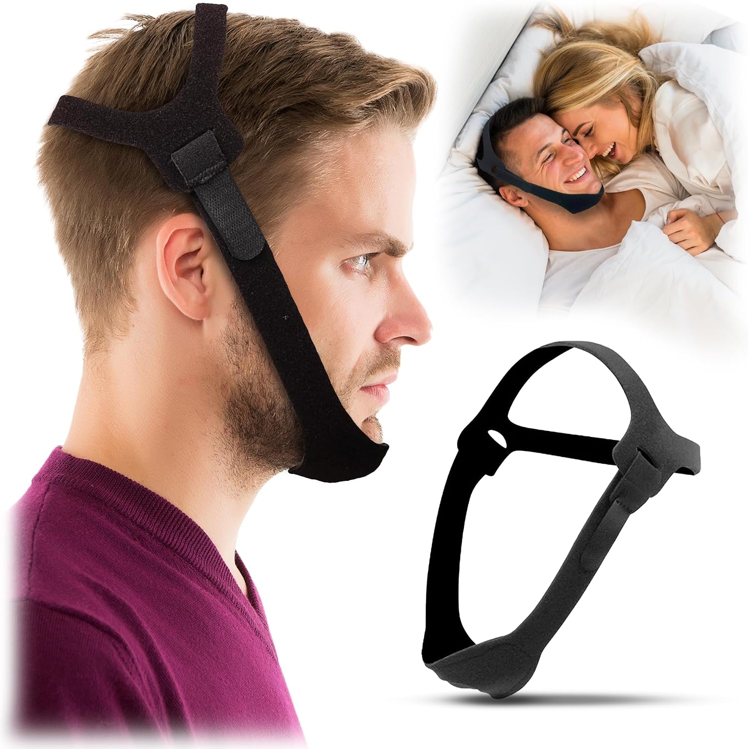 Chin Strap for CPAP Users and Sleeping - Anti Snoring Device | Adjustable Breathable Jaw Strap, Keeps Mouth Closed, Snore Stopper for Men and Women