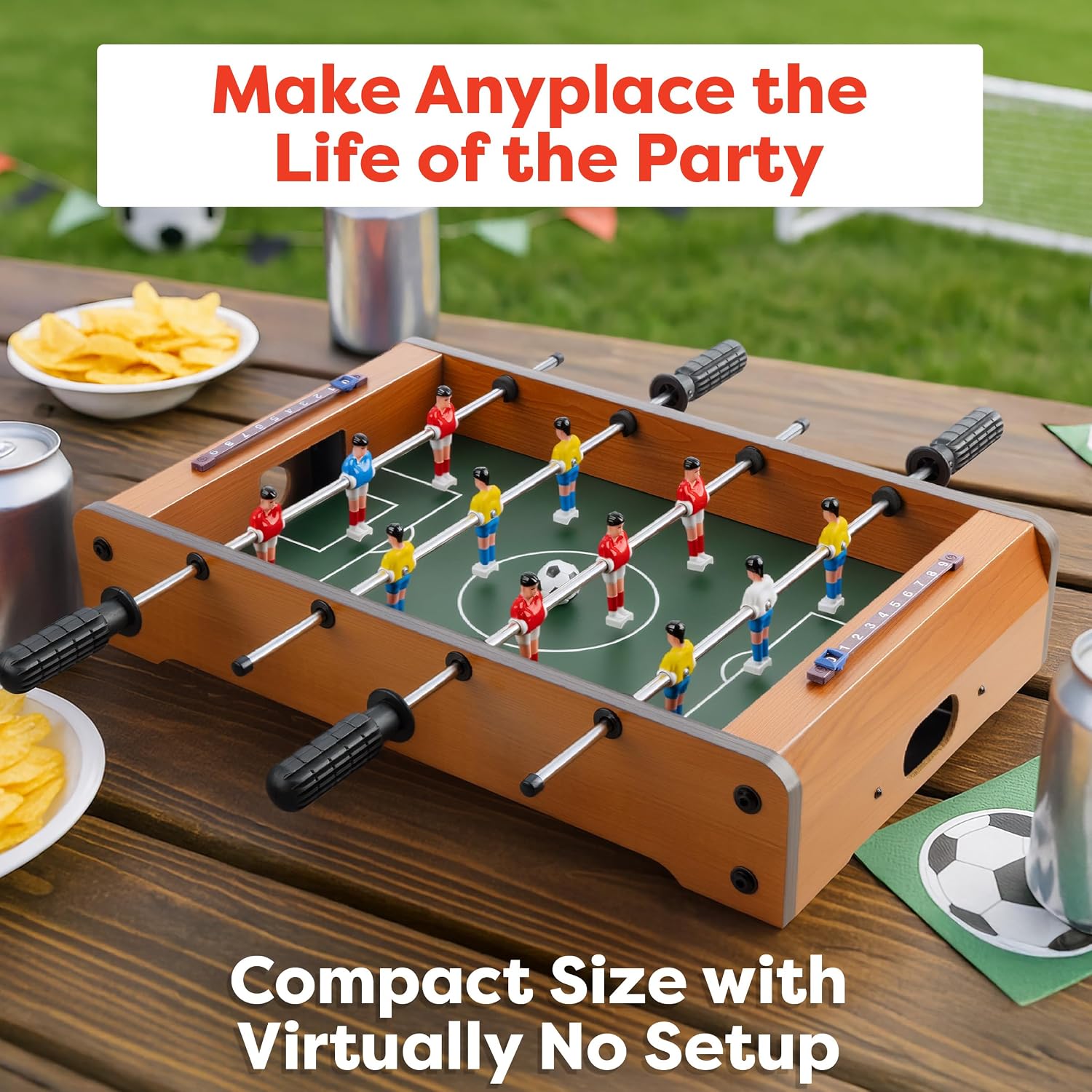Foosball Table - 20-Inch Mini Soccer/Football Table Game for Arcade, Game Room, and Mancave - Set Includes Two Balls and Score Keeper by Hey Play