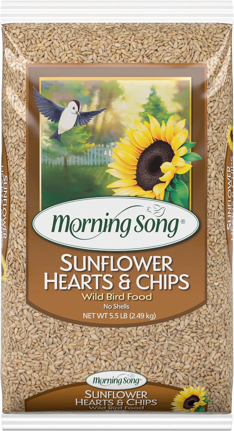 Morning Song Sunflower Hearts & Chips Wild Bird Food, No Mess Sunflower Seeds for Birds, 5.5-Pound Bag | No Mess Sunflower Seeds for Birds